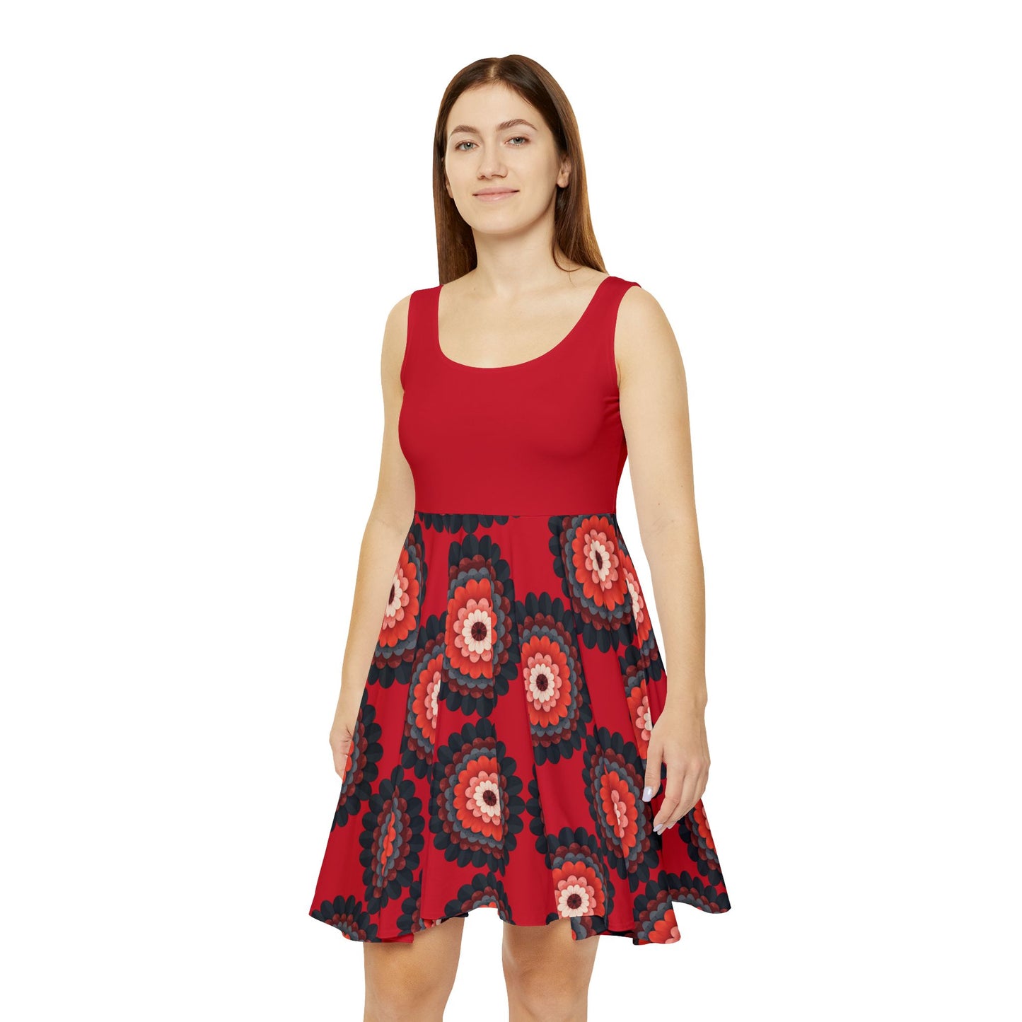 Floral Fireworks Skater Dress - Vibrant Red and Bold Blooms