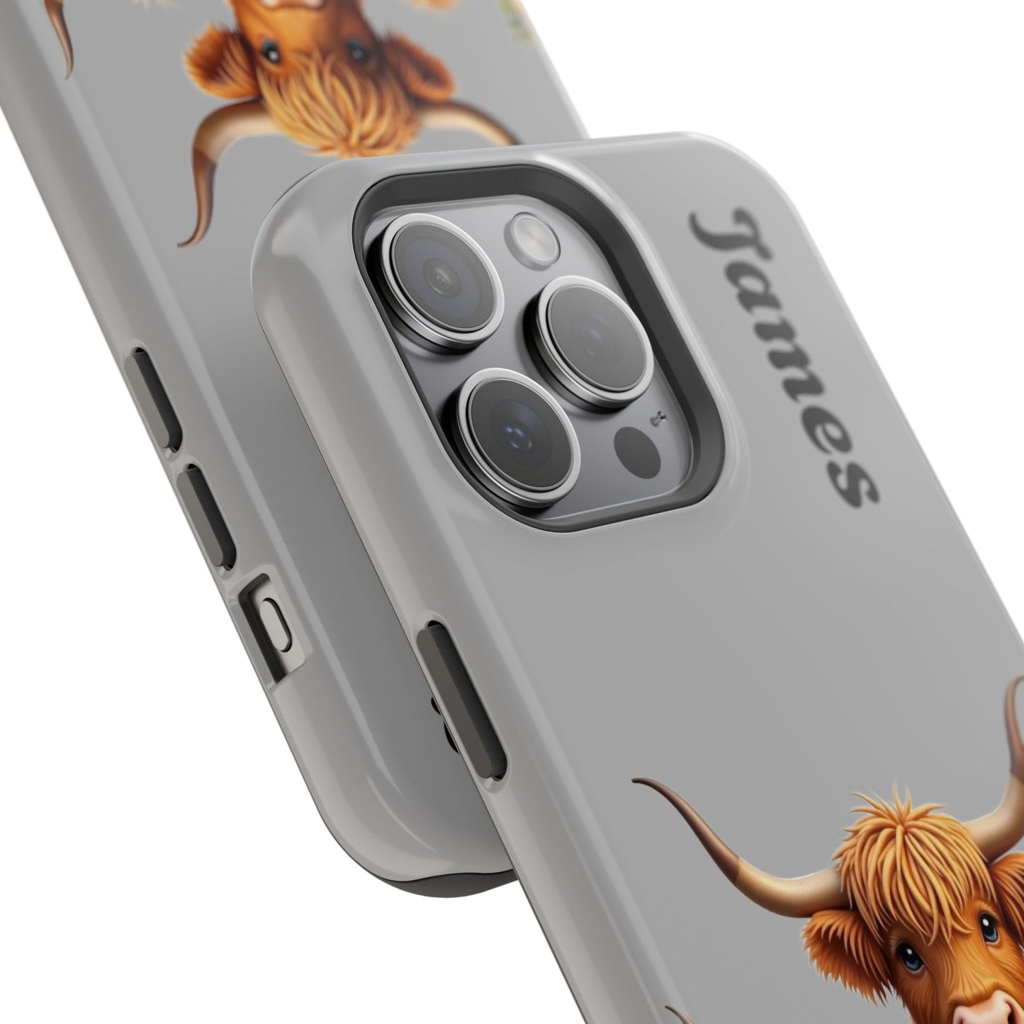 Personalized Gray Highland Cow Phone Case - Custom Name Farm Animal Gift | Cute Gray iPhone Cases for Women & Girls