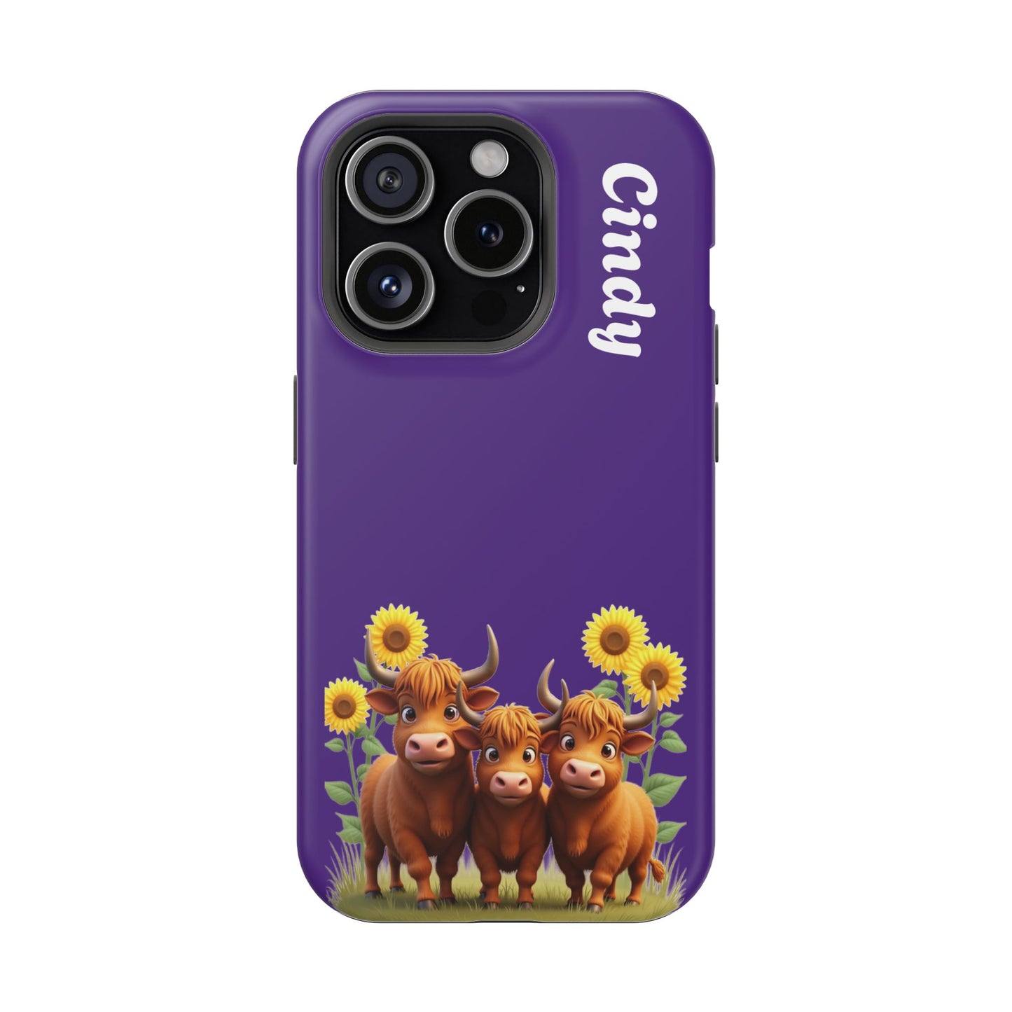Personalized Purple Highland Cow Phone Case - Custom Name Farm Animal Gift | Cute Purple iPhone Cases for Women & Girls