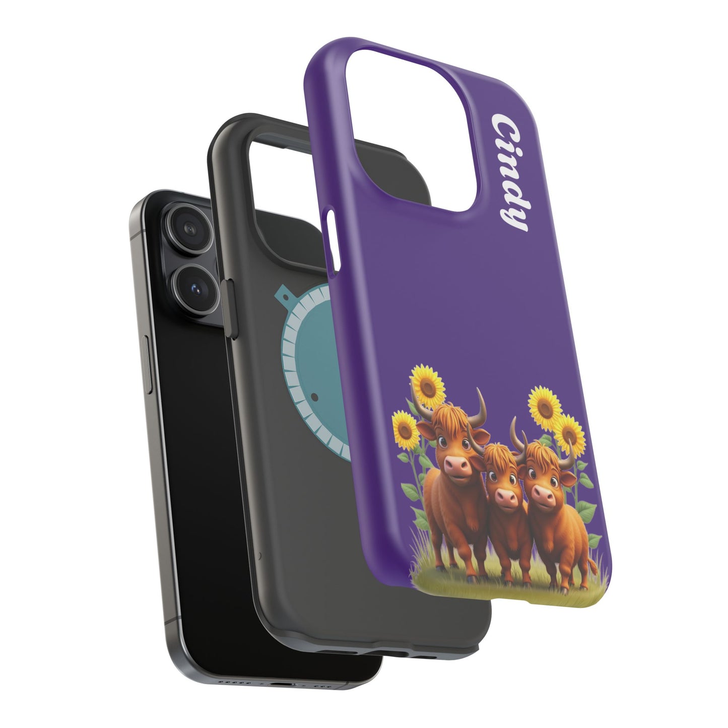 Personalized Purple Highland Cow Phone Case - Custom Name Farm Animal Gift | Cute Purple iPhone Cases for Women & Girls