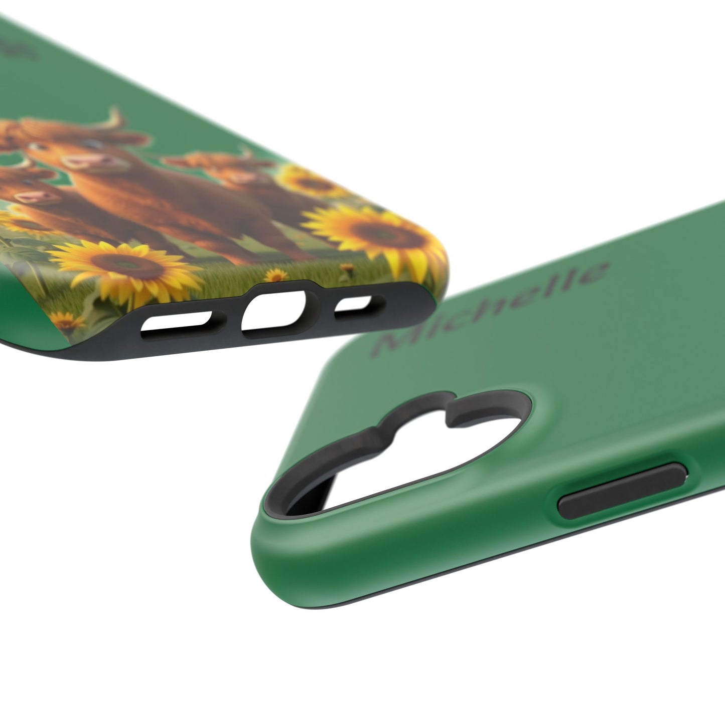 Personalized Highland Cow Phone Case - Custom Name Farm Animal Gift | Cute Green iPhone Cases for Women & Girls