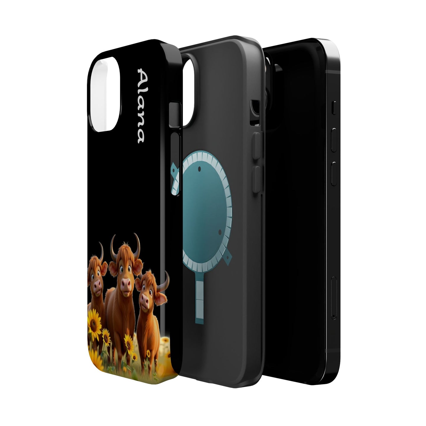 Personalized Highland Cow Phone Case - Custom Name Farm Animal Gift | Cute Black iPhone Cases for Women & Girls