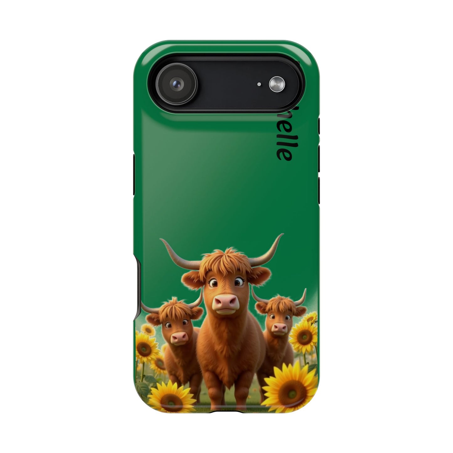 Personalized Highland Cow Phone Case - Custom Name Farm Animal Gift | Cute Green iPhone Cases for Women & Girls