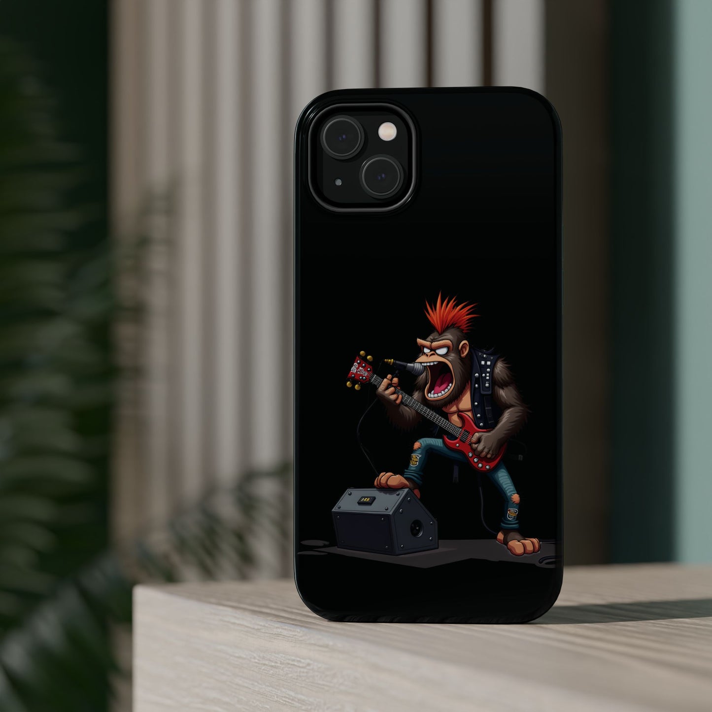 Punk Rock Gorilla iPhone Case - Funny Music Gift, Edgy Aesthetic, Animal Lover Gift