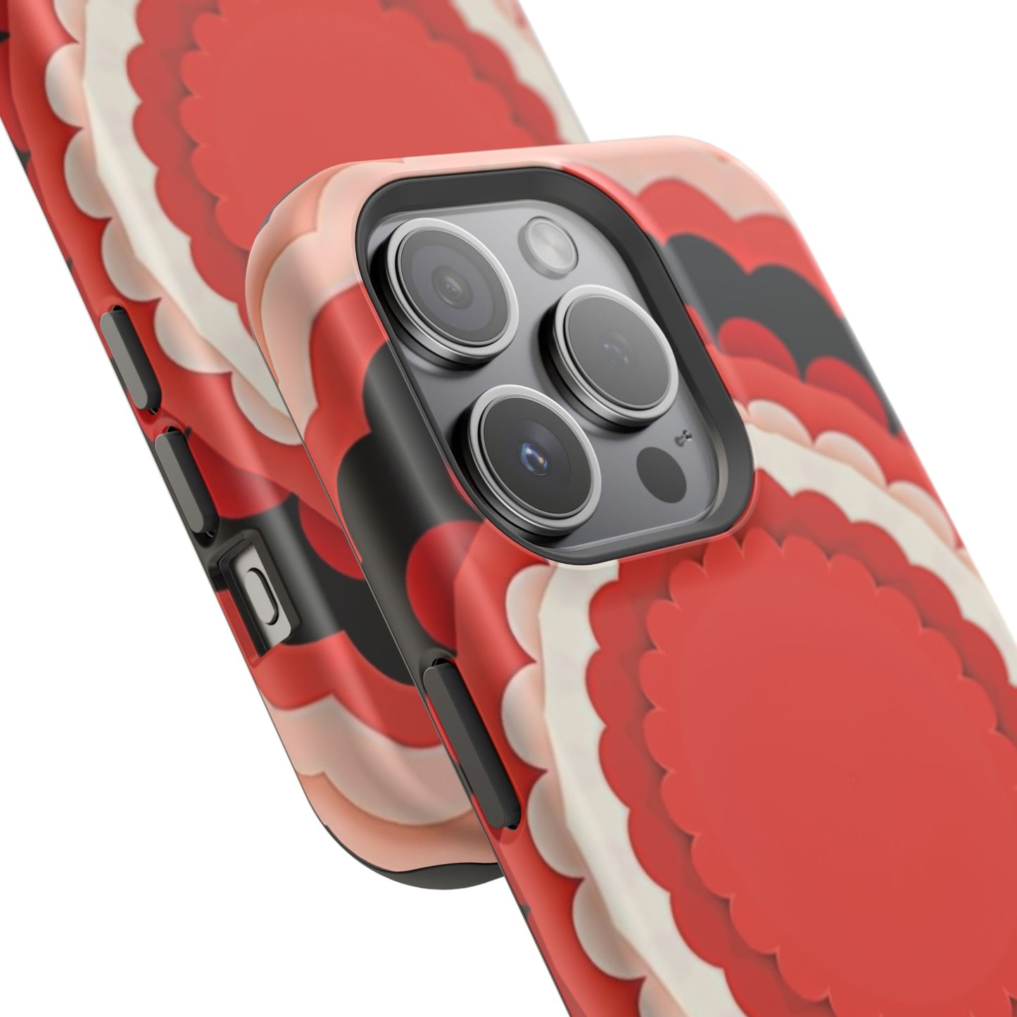 Red Floral iPhone Case - Bold Scalloped Design, Aesthetic Gift Idea