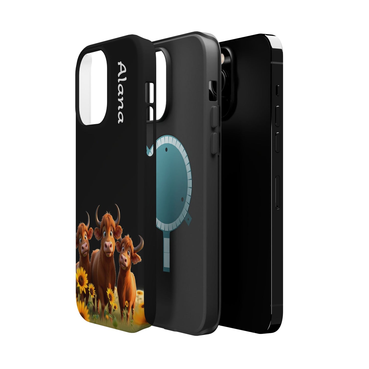 Personalized Highland Cow Phone Case - Custom Name Farm Animal Gift | Cute Black iPhone Cases for Women & Girls