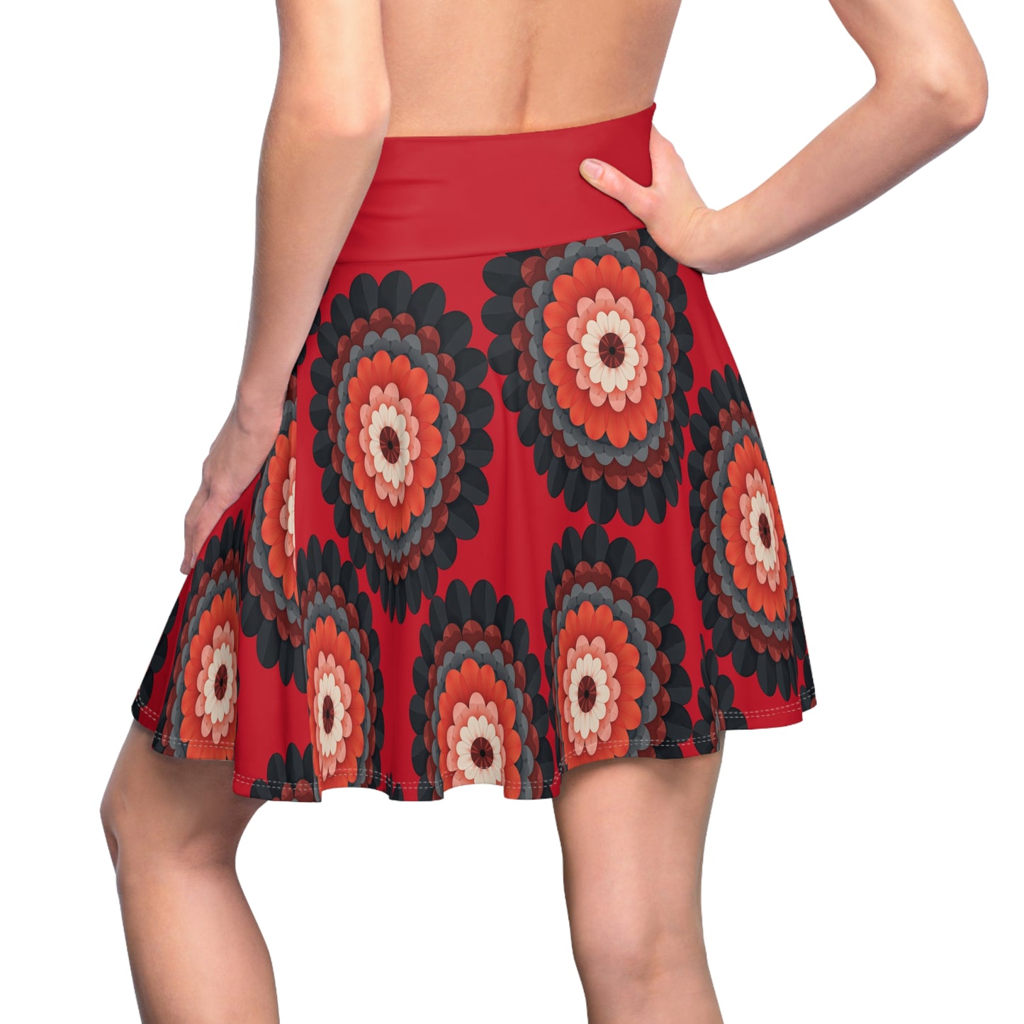 Floral Fireworks Skater Skirt – Vibrant Red & Bold Blooms