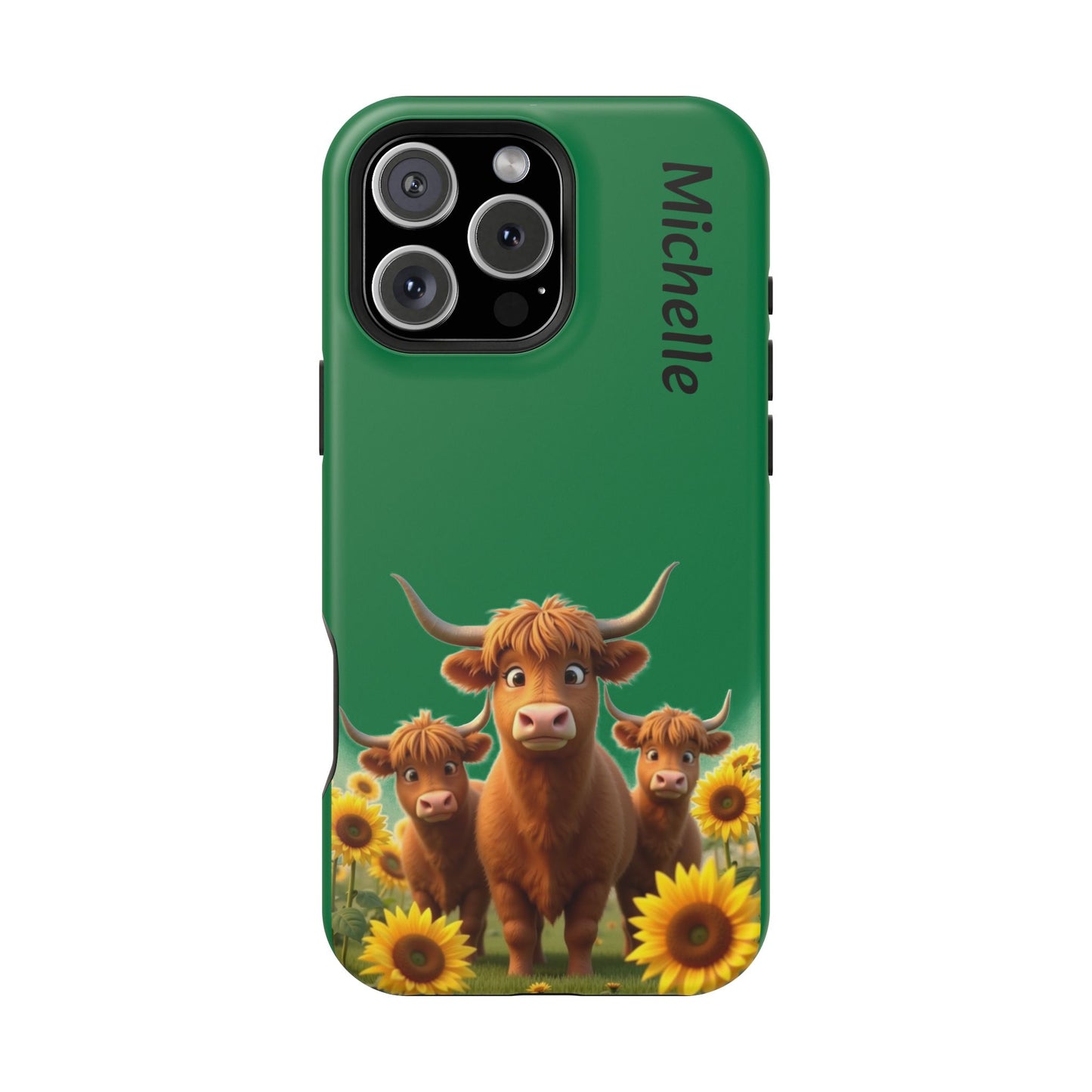 Personalized Highland Cow Phone Case - Custom Name Farm Animal Gift | Cute Green iPhone Cases for Women & Girls