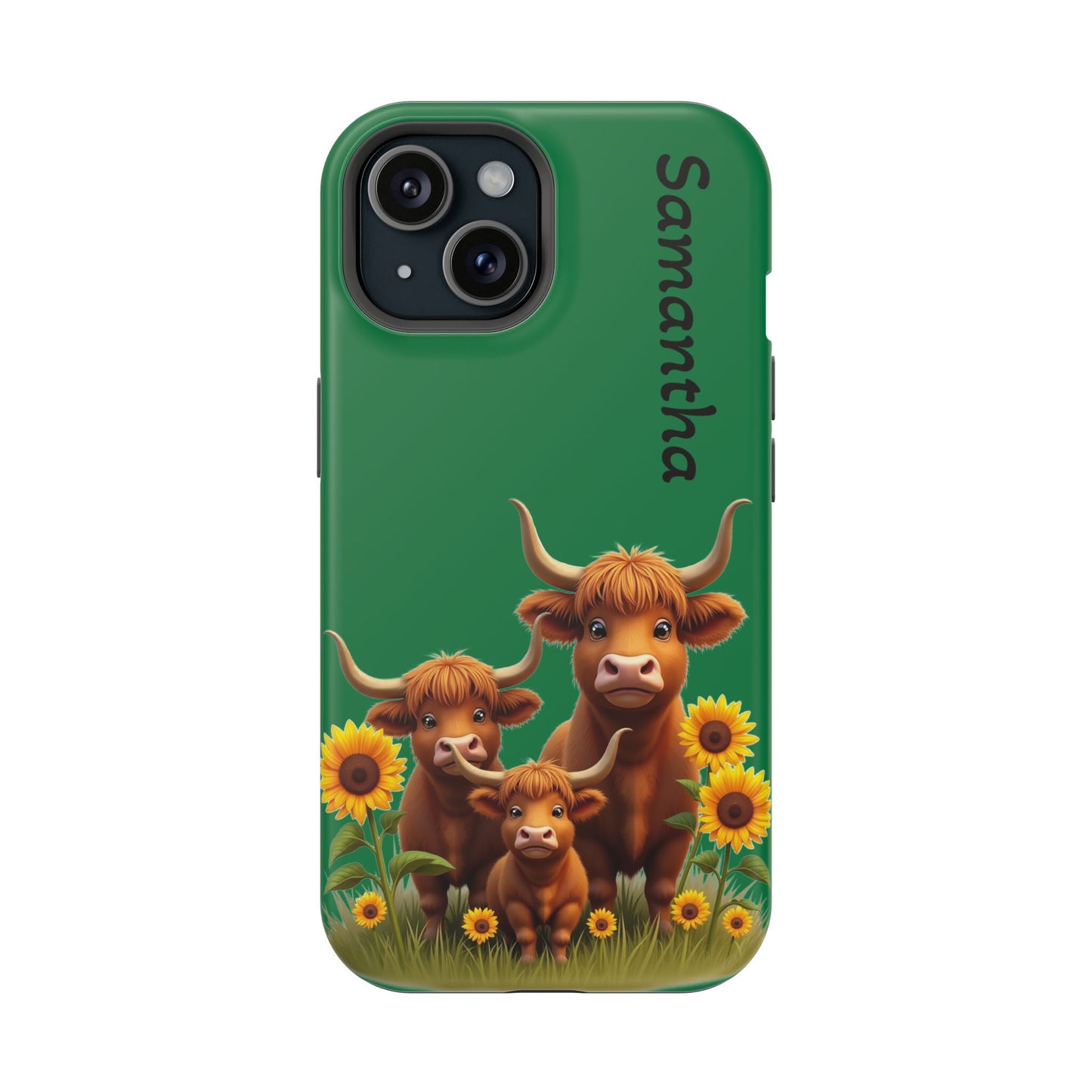 Personalized Highland Cow Phone Case - Custom Name Farm Animal Gift | Cute Green iPhone Cases for Women & Girls