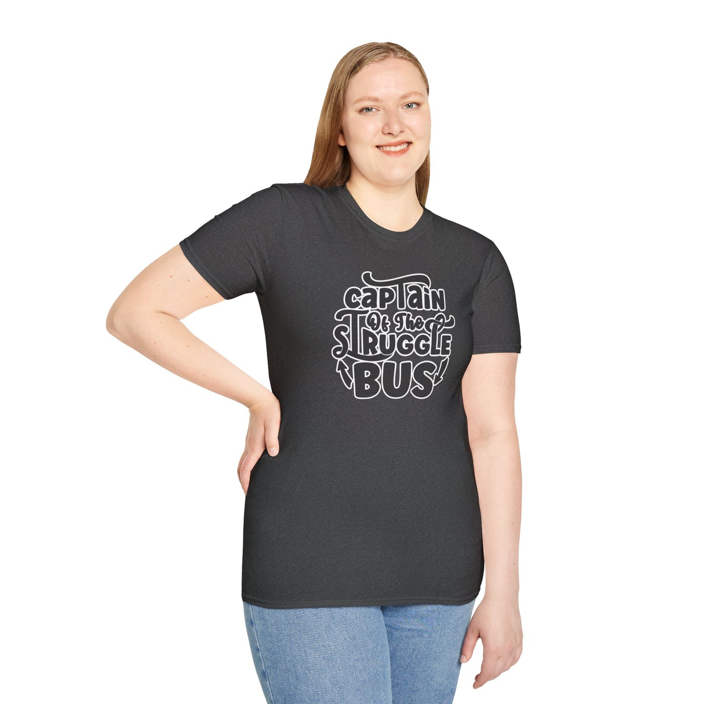 "Captain of the Struggle Bus" Funny & Relatable T-Shirt β Ironic Confidence Tee for the Overwhelmed, Charming, and Still Going Strong
