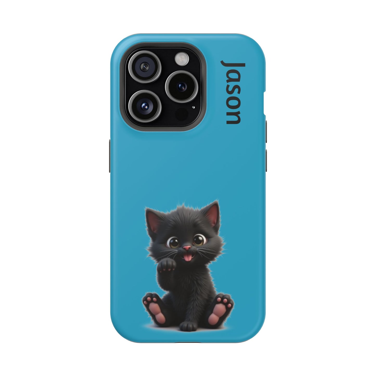 Personalized Black Kitten Phone Case - Custom Name Cat Lover Gift | Cute Teal Blue iPhone Cases for Women & Girls