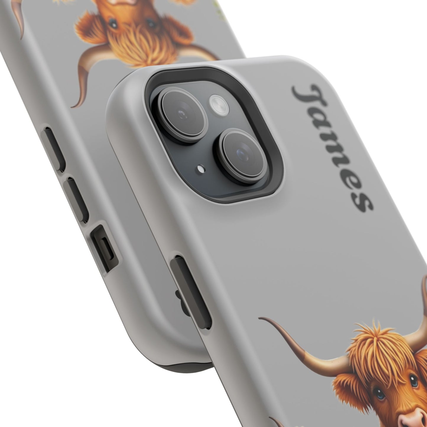 Personalized Gray Highland Cow Phone Case - Custom Name Farm Animal Gift | Cute Gray iPhone Cases for Women & Girls