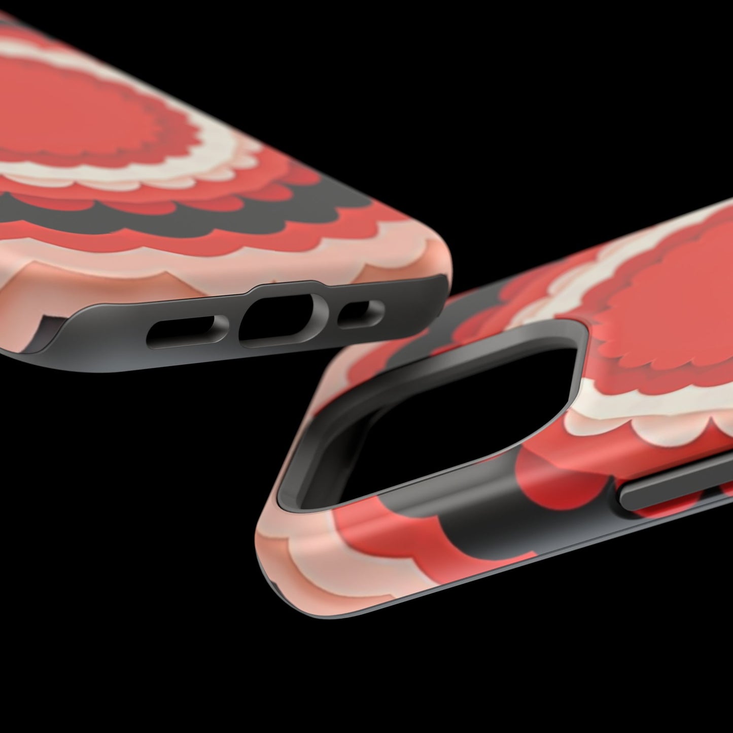 Red Floral iPhone Case - Bold Scalloped Design, Aesthetic Gift Idea
