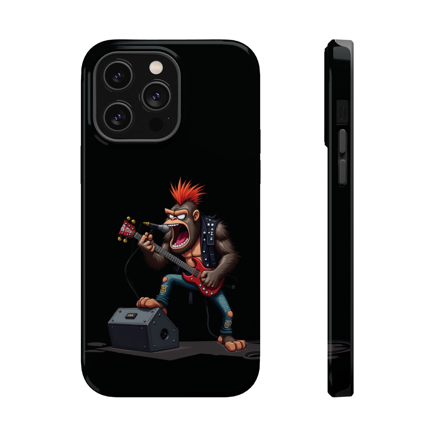 Punk Rock Gorilla iPhone Case - Funny Music Gift, Edgy Aesthetic, Animal Lover Gift