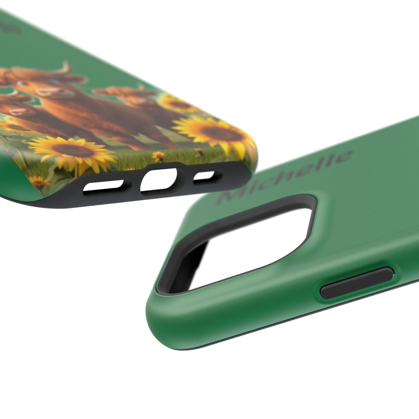 Personalized Highland Cow Phone Case - Custom Name Farm Animal Gift | Cute Green iPhone Cases for Women & Girls