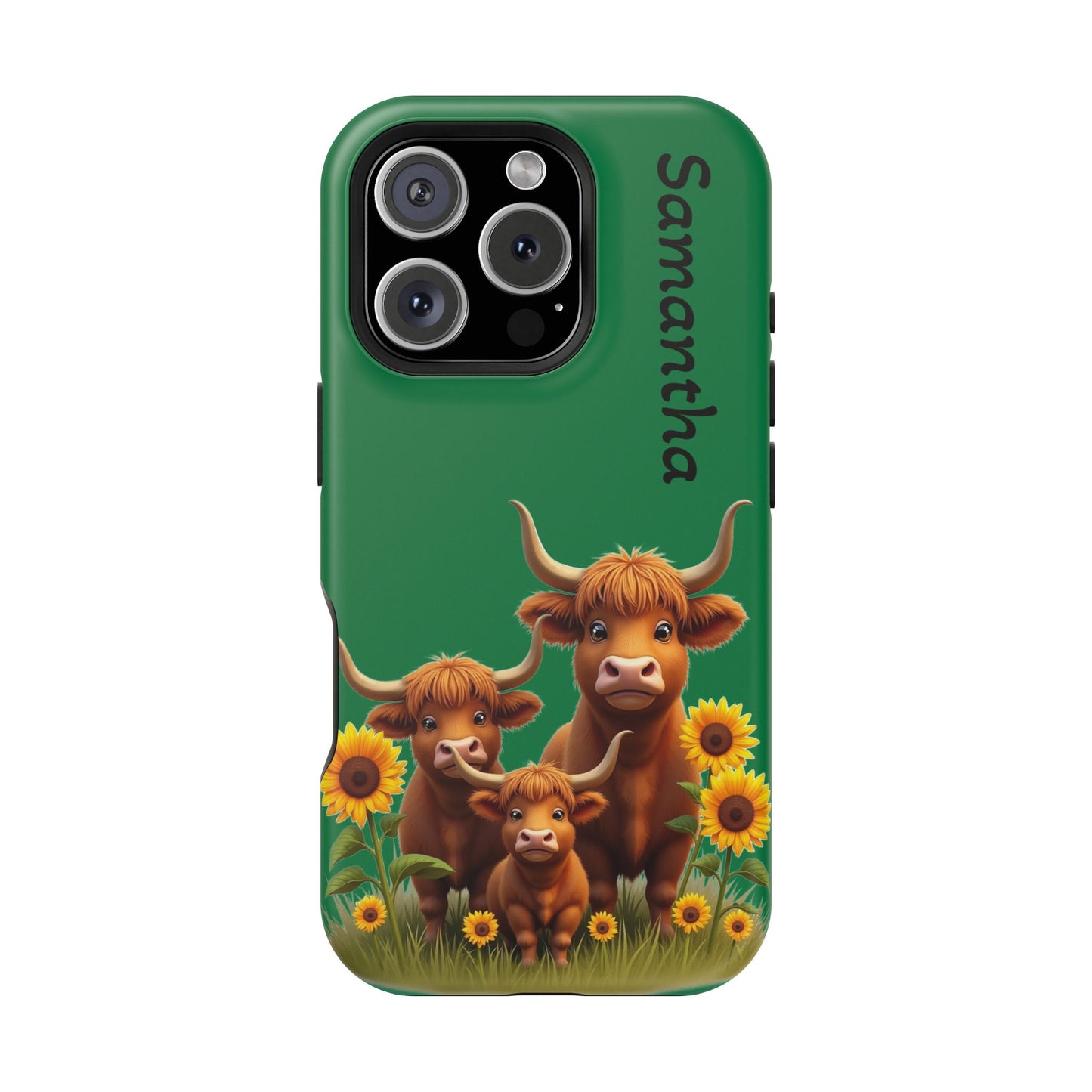 Personalized Highland Cow Phone Case - Custom Name Farm Animal Gift | Cute Green iPhone Cases for Women & Girls