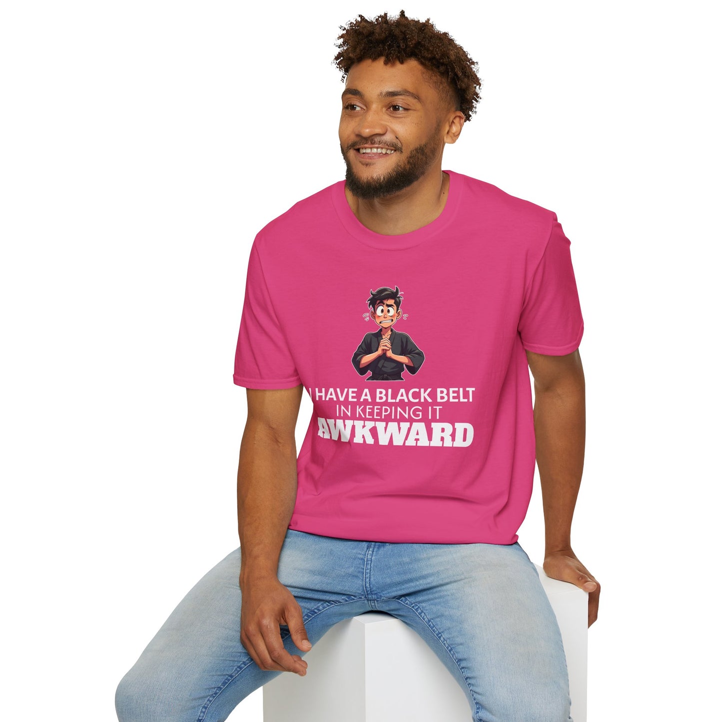 Funny Black Belt in Keeping It Awkward T-Shirt β Sarcastic Karate Kid Cartoon Tee, Ironic Humor Gift for Socially Clumsy & Relatable Souls