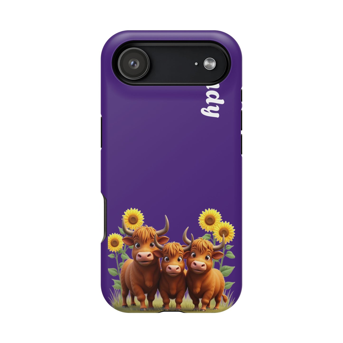 Personalized Purple Highland Cow Phone Case - Custom Name Farm Animal Gift | Cute Purple iPhone Cases for Women & Girls