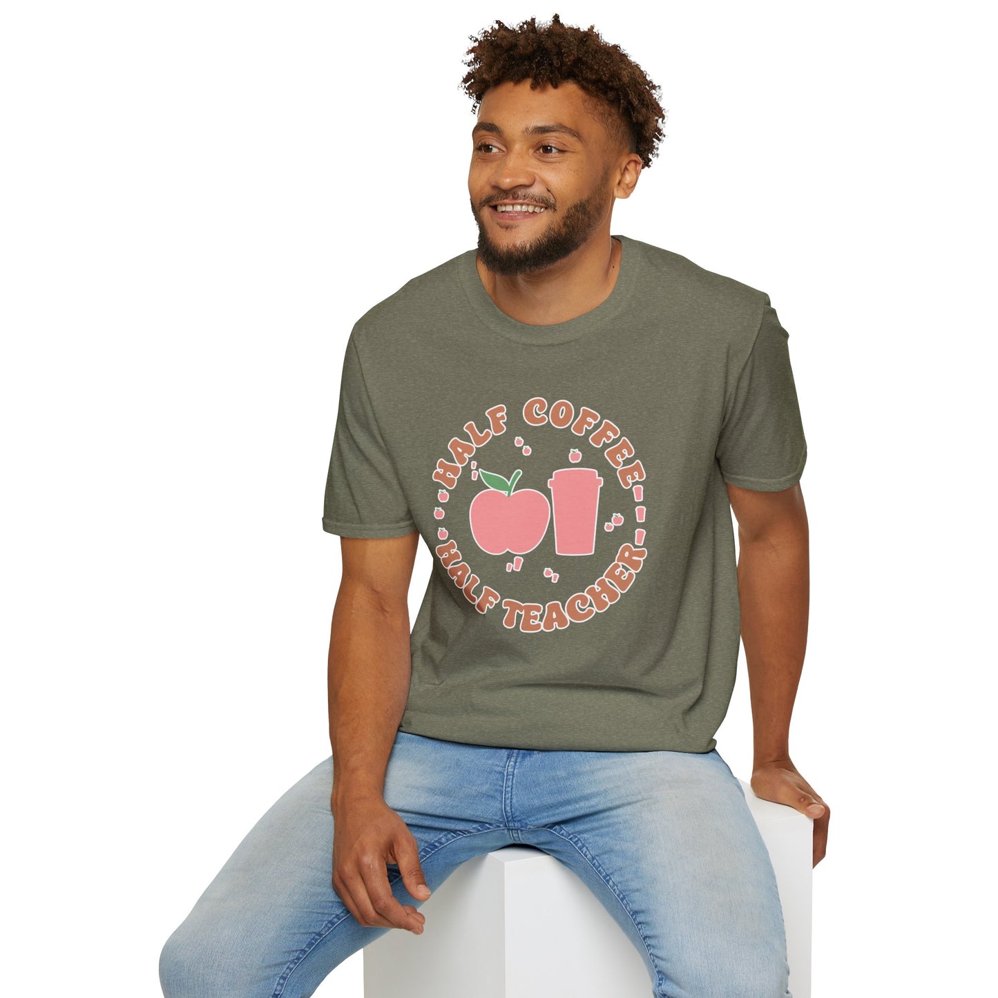 Teacher Shirt - “Half Coffee Half Teacher” Funny Tee, Gift for Educators, Cute Coffee Lover Top, Back to School Clothing