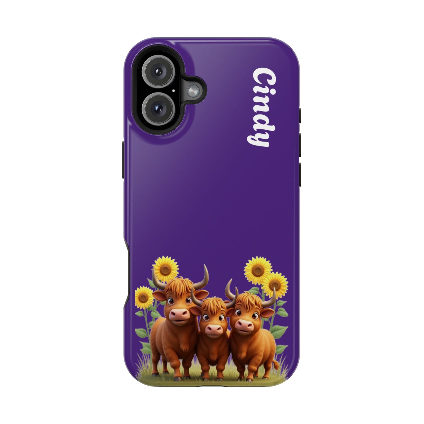 Personalized Purple Highland Cow Phone Case - Custom Name Farm Animal Gift | Cute Purple iPhone Cases for Women & Girls