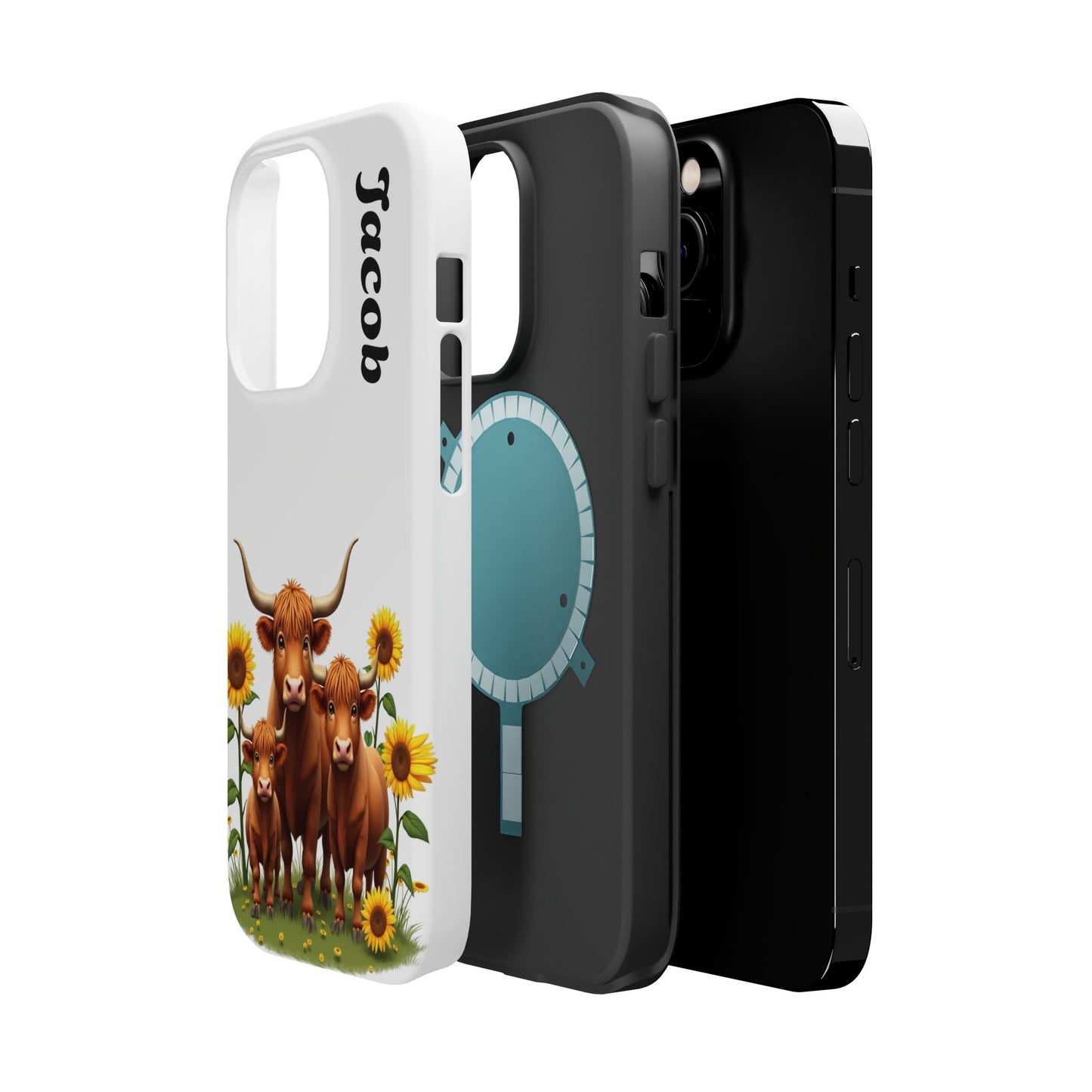 Personalized White Highland Cow Phone Case - Custom Name Farm Animal Gift | Cute Sunflower Cases for Women & Girls