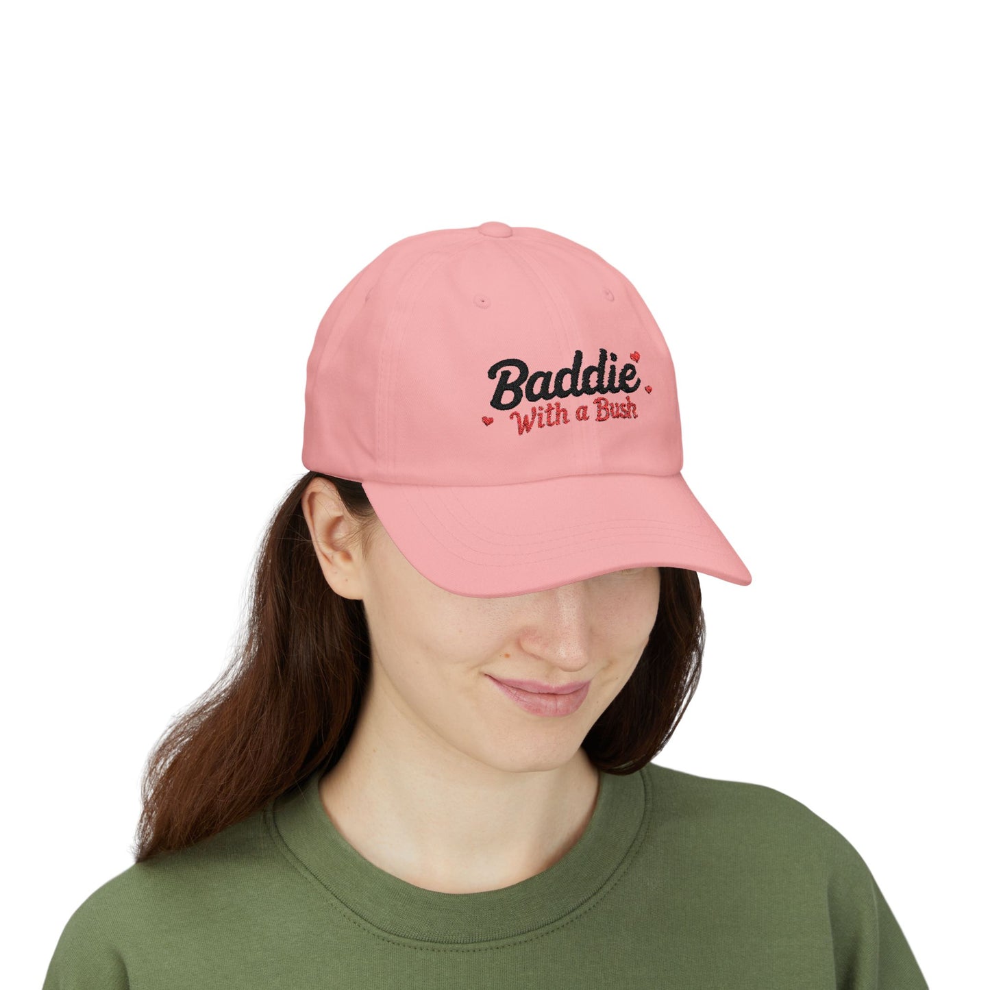 “Baddie With a Bush” Embroidered Dad Cap – Adjustable Pink Cap with Sassy Flair