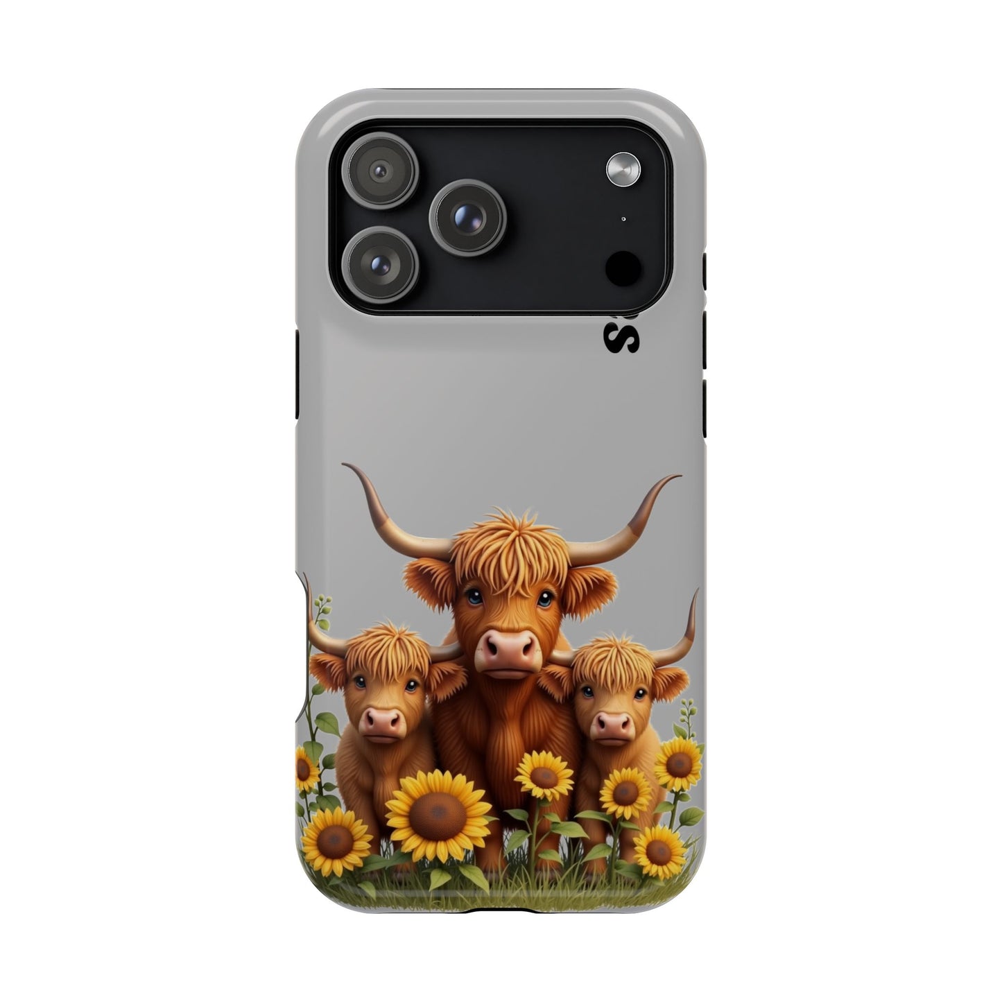 Personalized Gray Highland Cow Phone Case - Custom Name Farm Animal Gift | Cute Gray iPhone Cases for Women & Girls