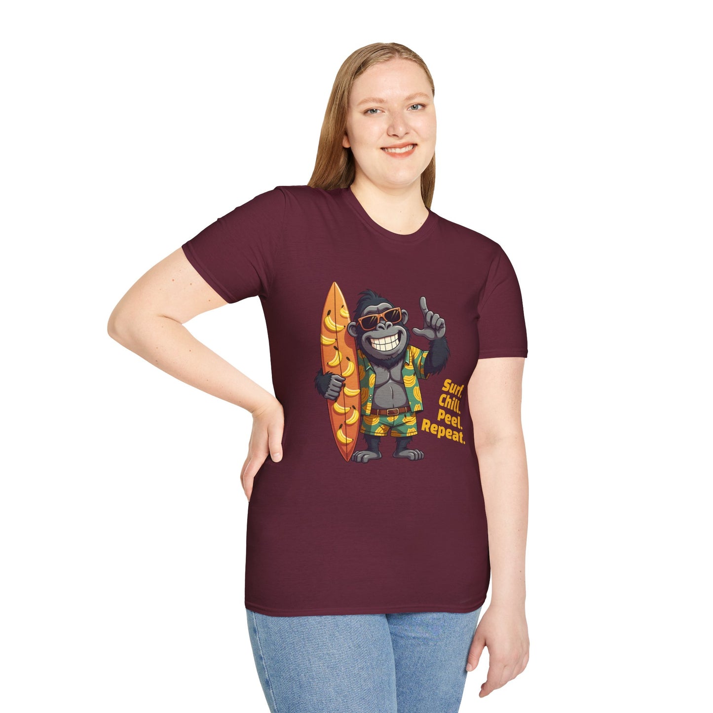Surf. Chill. Peel. Repeat. β Funny Tropical Gorilla T-Shirt