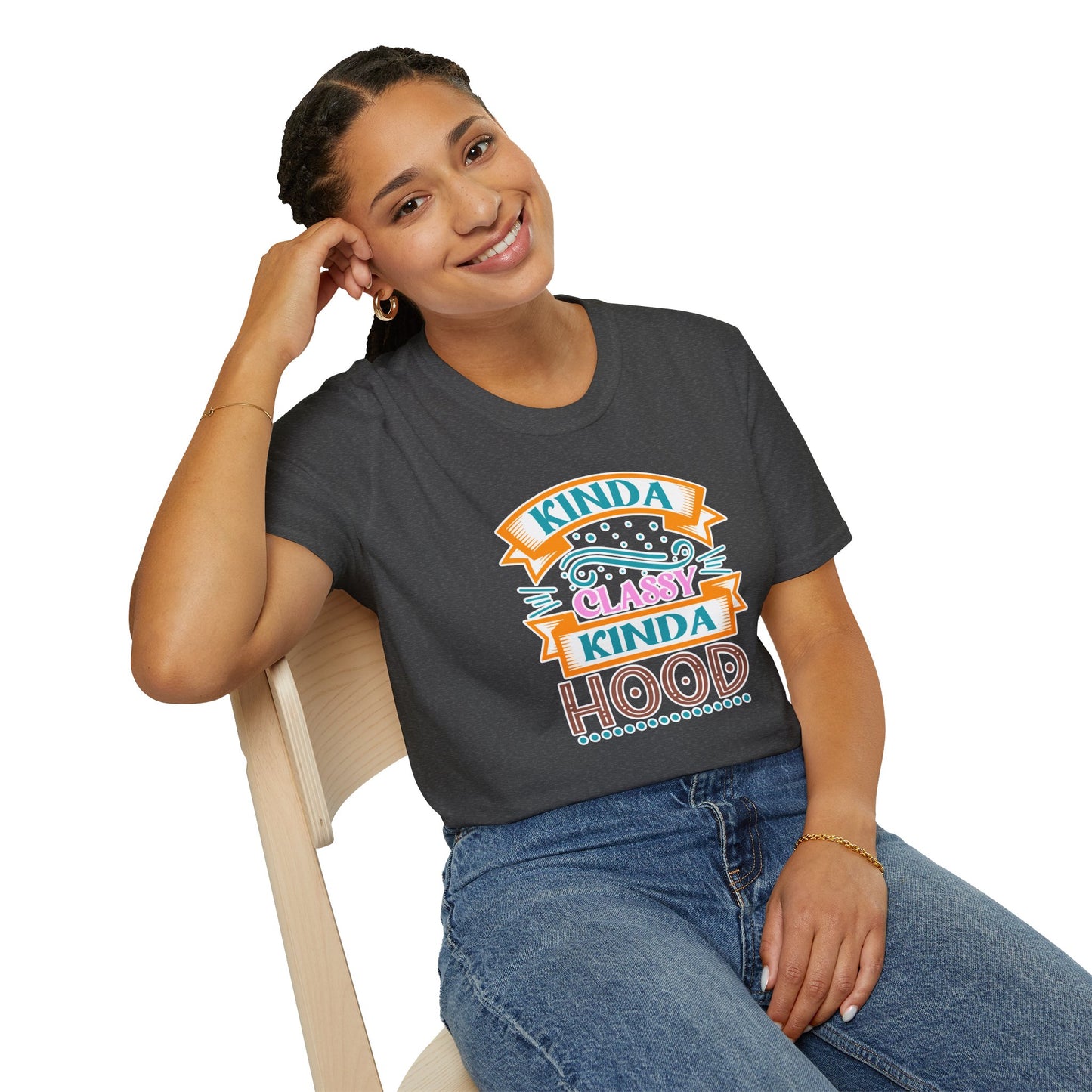 "Kinda Classy, Kinda Hood" Funny Dual-Vibe T-Shirt – Effortlessly Cool Graphic Tee for the Ironic Minimalist & Streetwise Sassy Soul