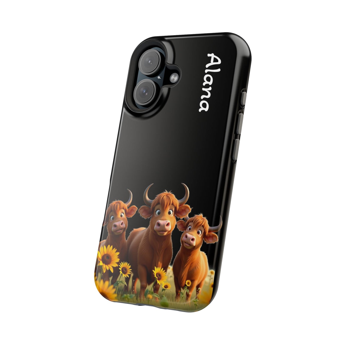 Personalized Highland Cow Phone Case - Custom Name Farm Animal Gift | Cute Black iPhone Cases for Women & Girls