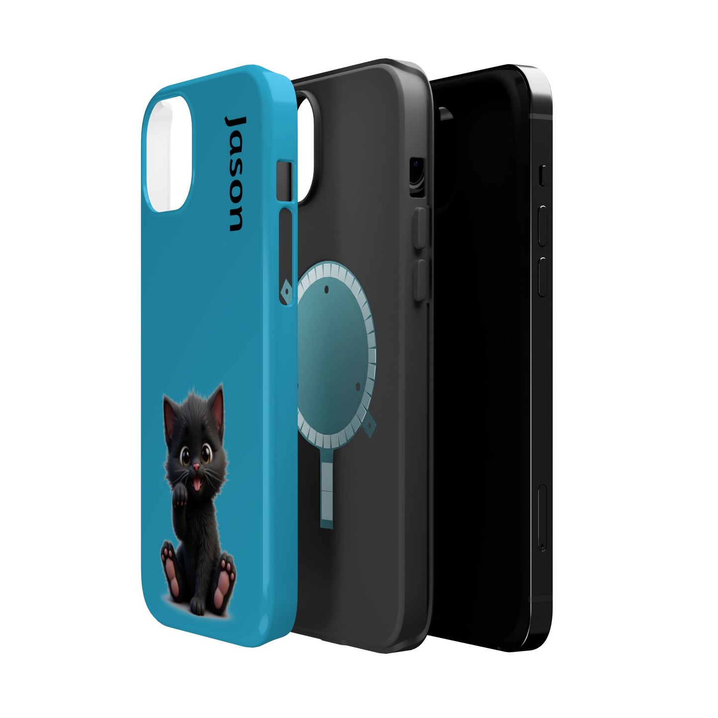 Personalized Black Kitten Phone Case - Custom Name Cat Lover Gift | Cute Teal Blue iPhone Cases for Women & Girls