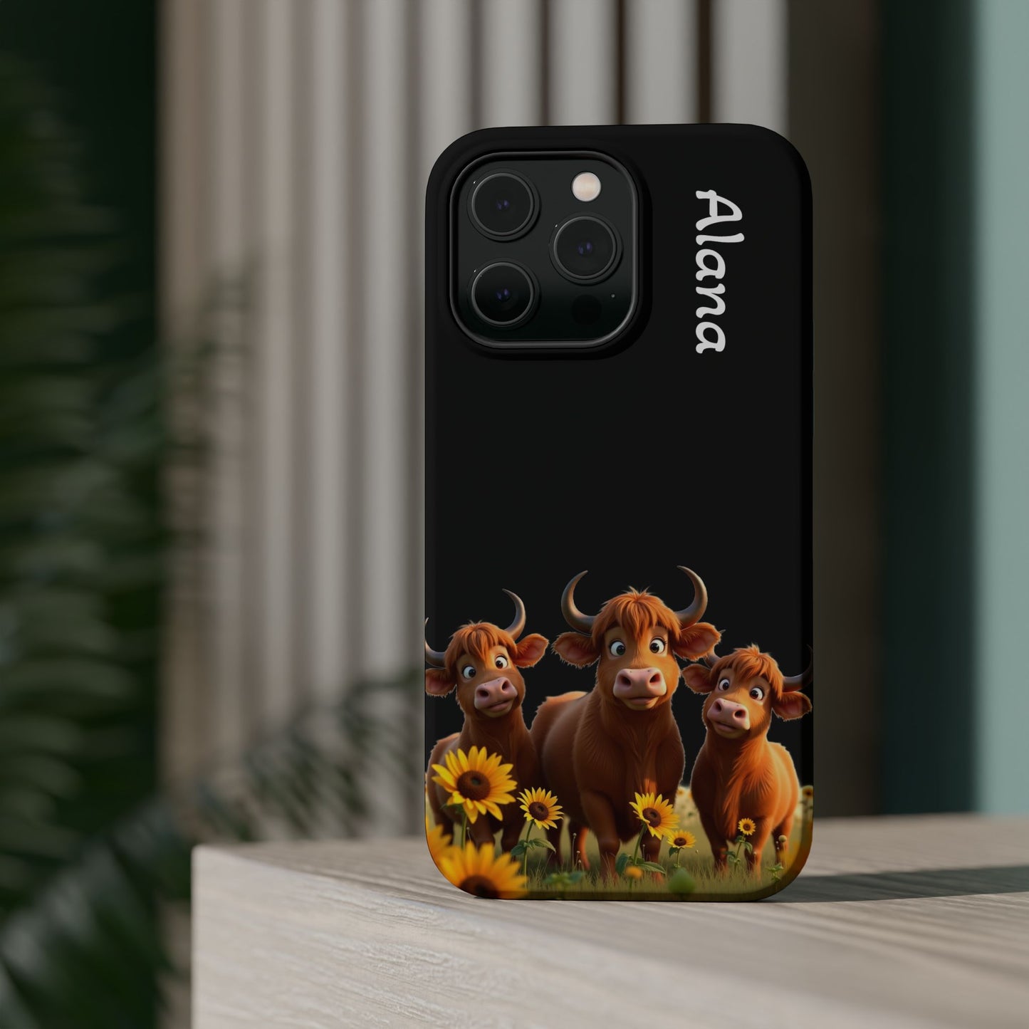 Personalized Highland Cow Phone Case - Custom Name Farm Animal Gift | Cute Black iPhone Cases for Women & Girls