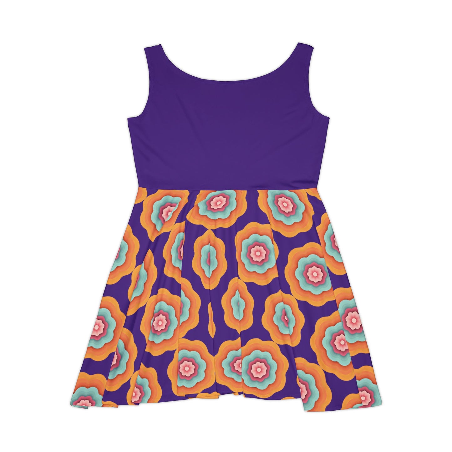 Vivid Blossom Skater Dress - Vibrant Florals on Royal Purple