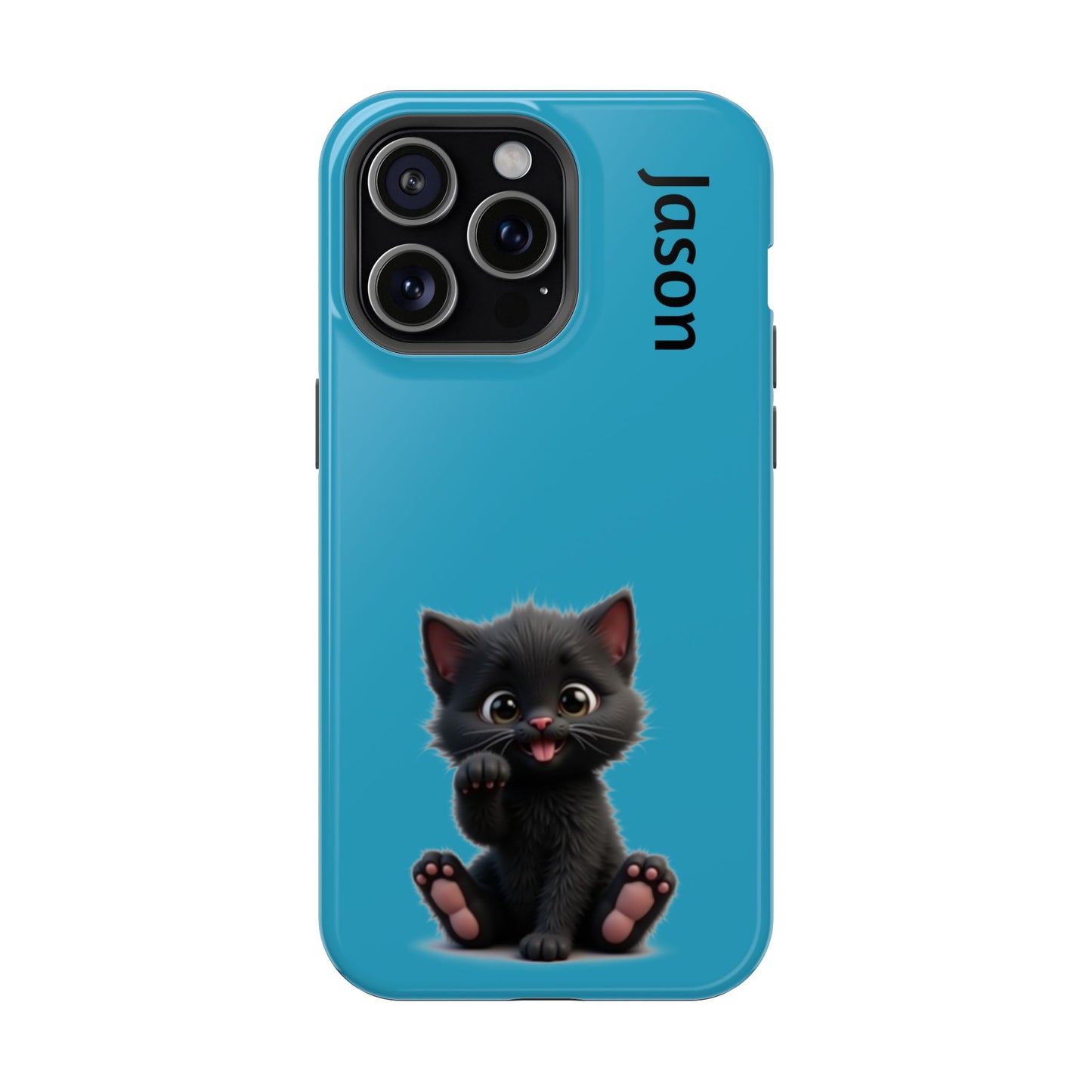Personalized Black Kitten Phone Case - Custom Name Cat Lover Gift | Cute Teal Blue iPhone Cases for Women & Girls