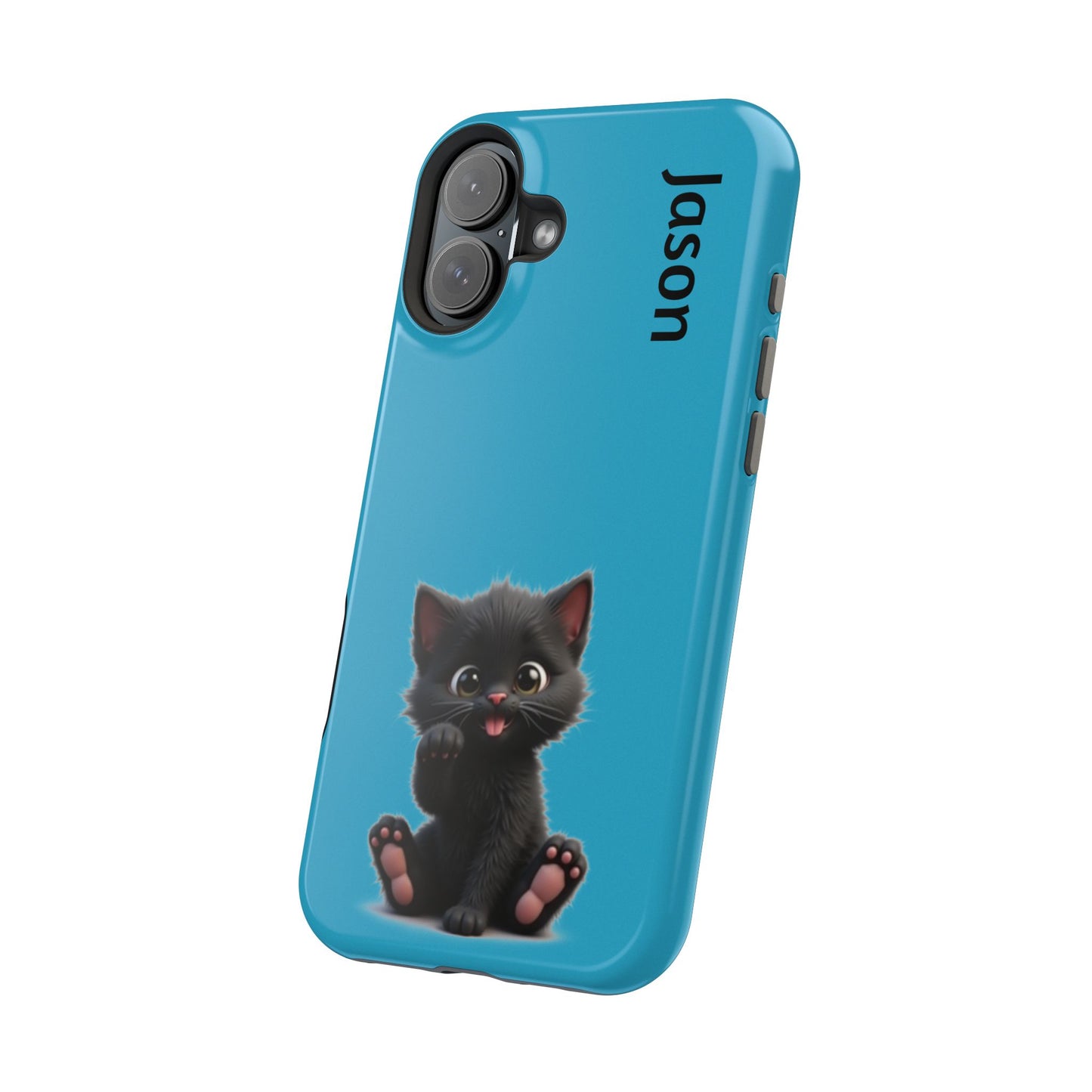 Personalized Black Kitten Phone Case - Custom Name Cat Lover Gift | Cute Teal Blue iPhone Cases for Women & Girls