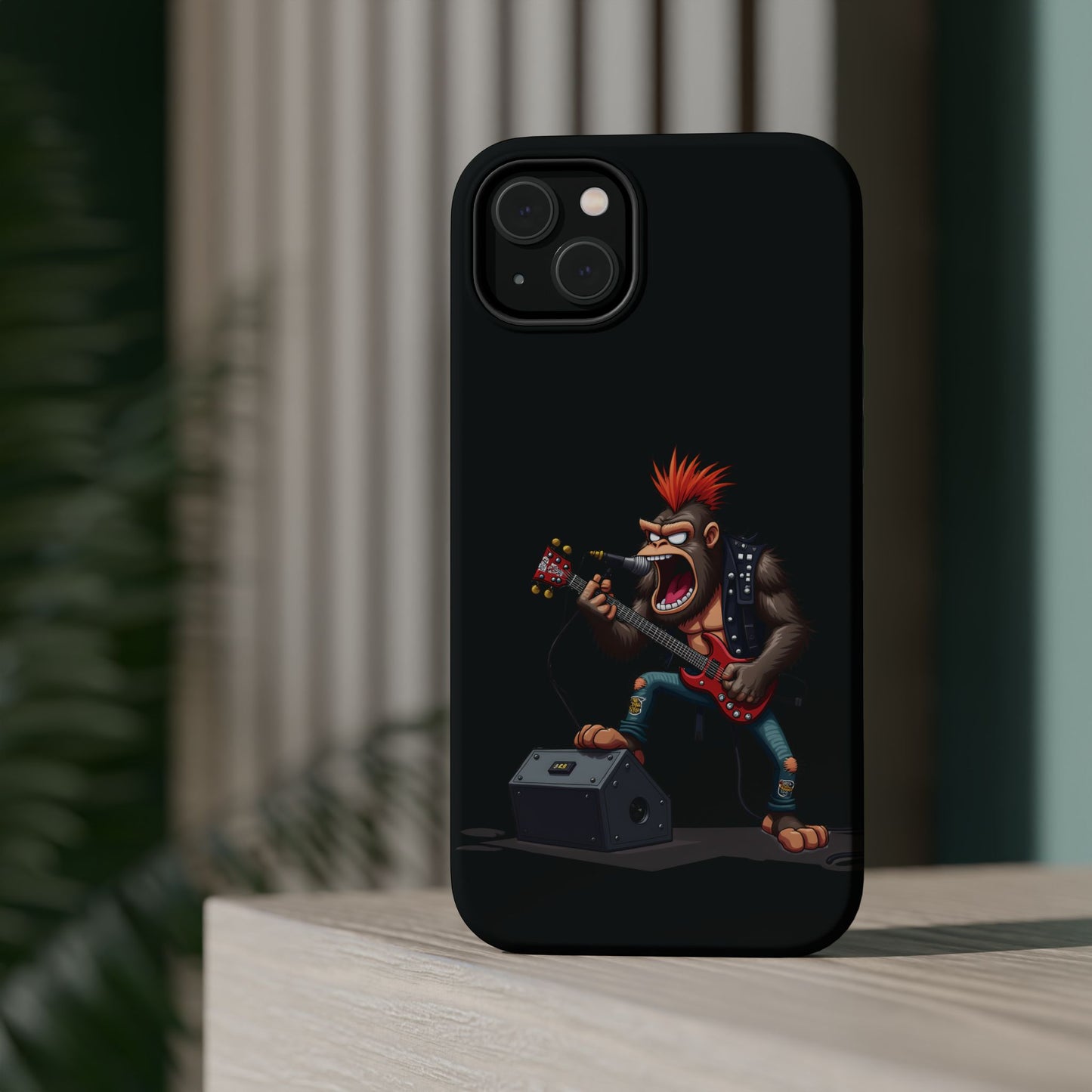 Punk Rock Gorilla iPhone Case - Funny Music Gift, Edgy Aesthetic, Animal Lover Gift