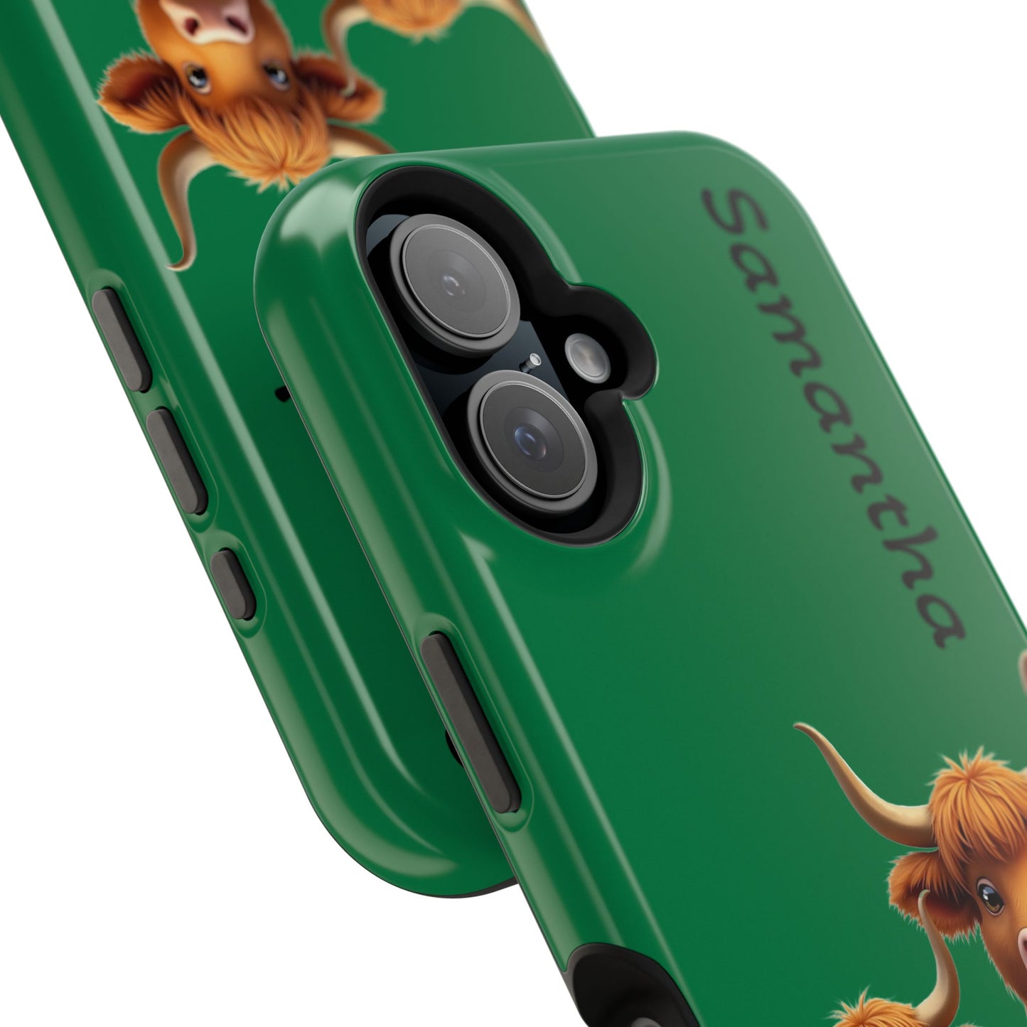 Personalized Highland Cow Phone Case - Custom Name Farm Animal Gift | Cute Green iPhone Cases for Women & Girls