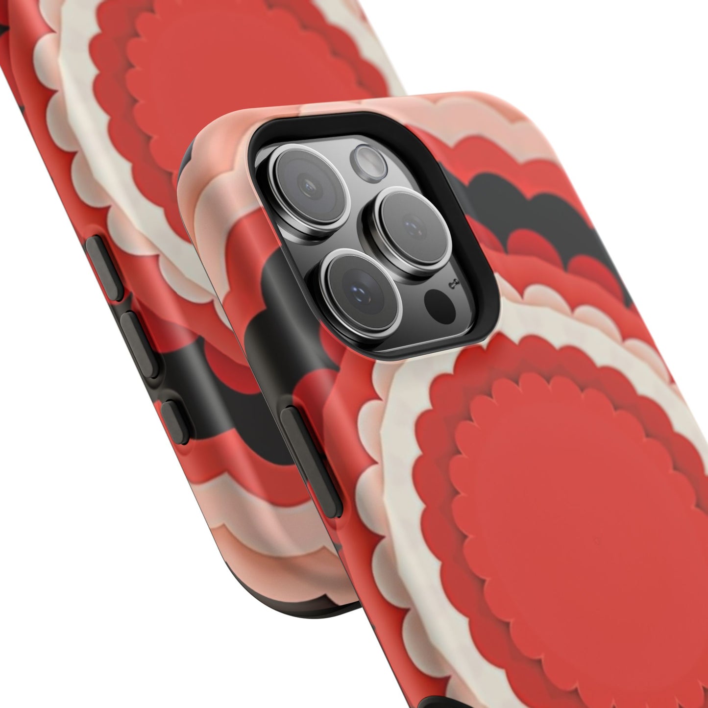 Red Floral iPhone Case - Bold Scalloped Design, Aesthetic Gift Idea