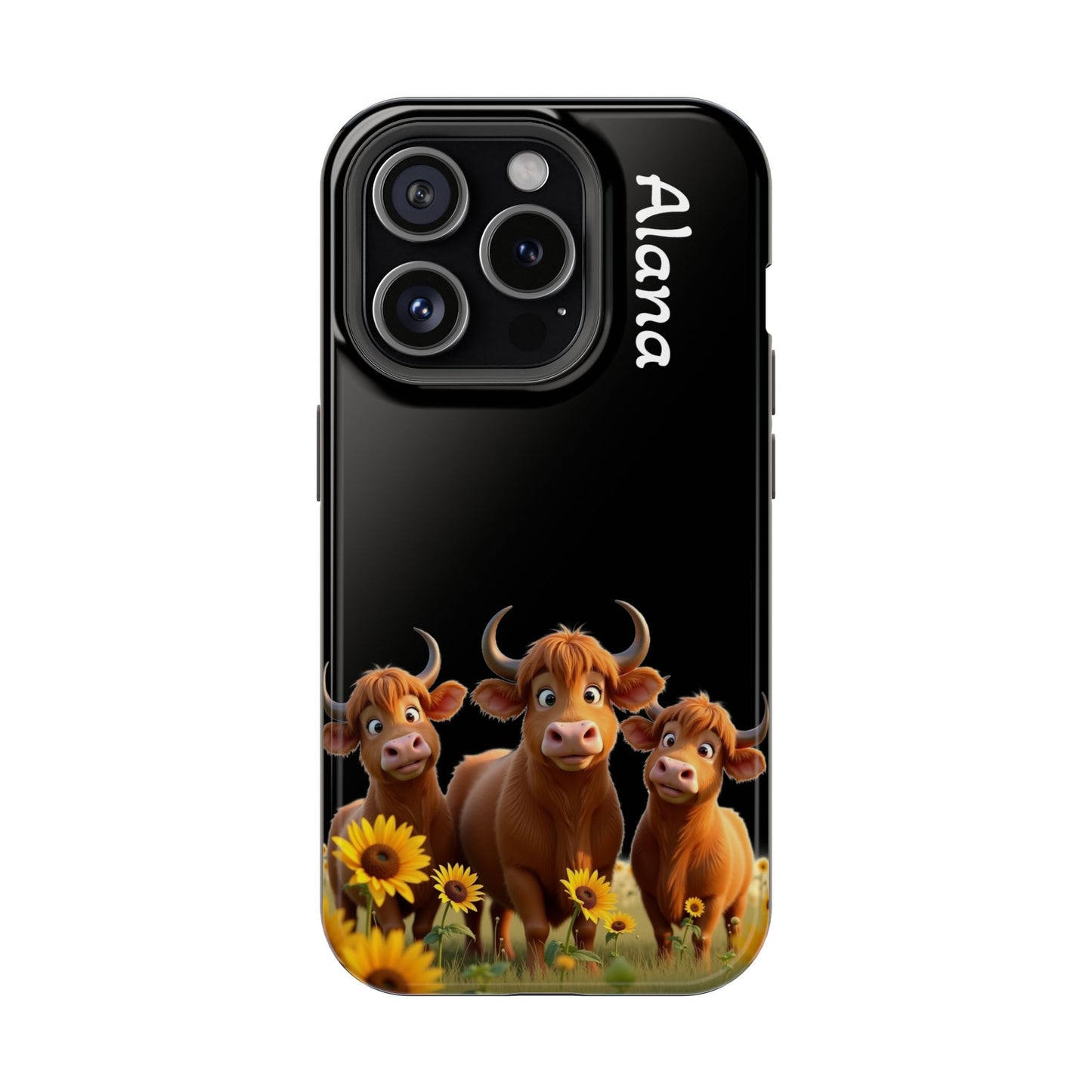 Personalized Highland Cow Phone Case - Custom Name Farm Animal Gift | Cute Black iPhone Cases for Women & Girls