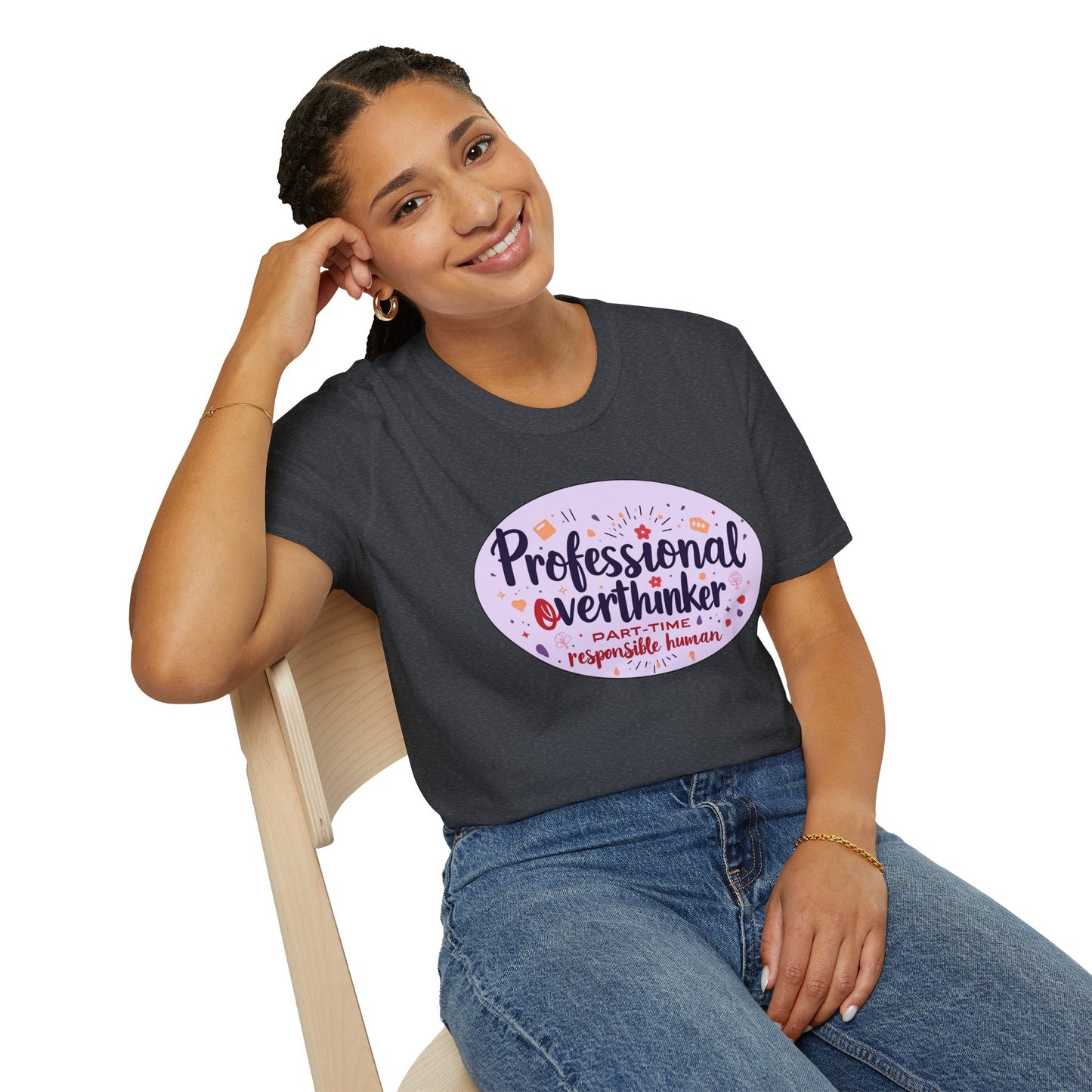 Professional Overthinker Sarcastic T-Shirt - Funny Quote Unisex Softstyle Tee