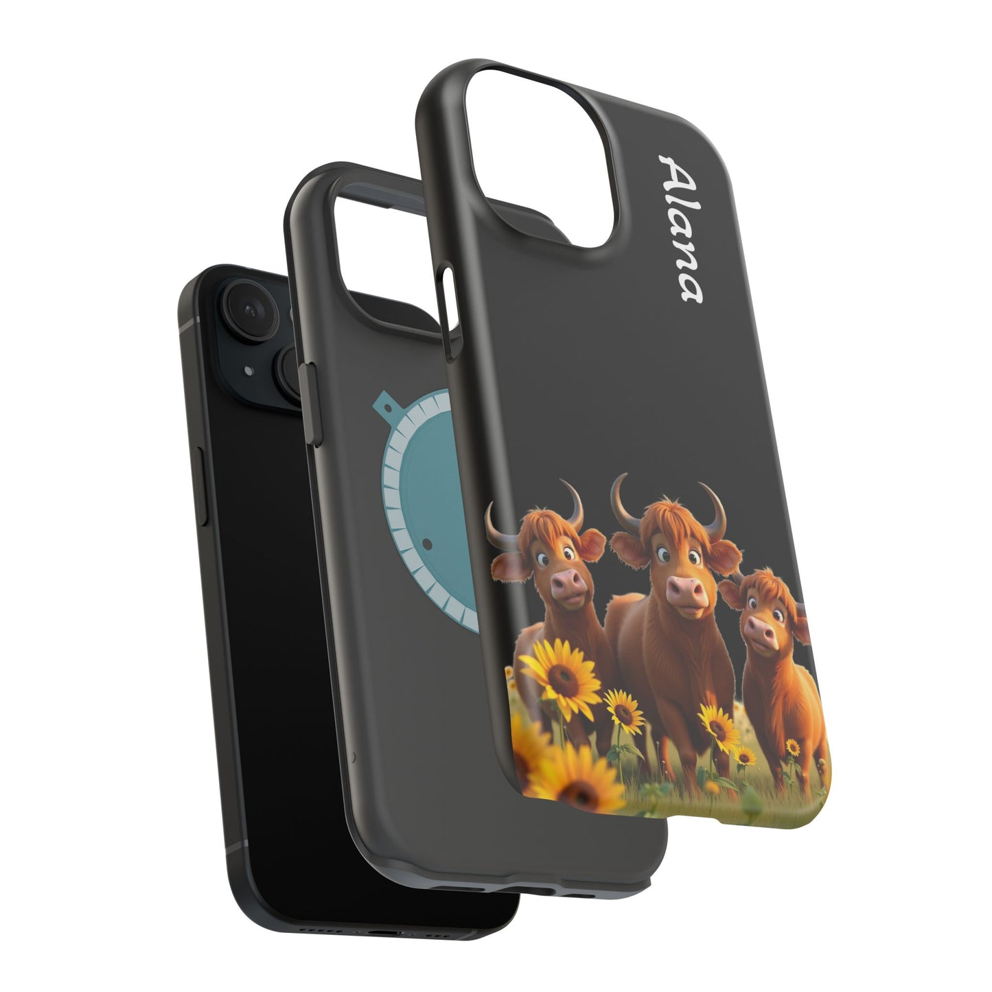 Personalized Highland Cow Phone Case - Custom Name Farm Animal Gift | Cute Black iPhone Cases for Women & Girls