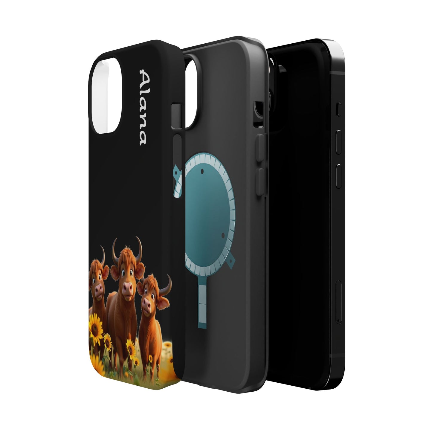 Personalized Highland Cow Phone Case - Custom Name Farm Animal Gift | Cute Black iPhone Cases for Women & Girls