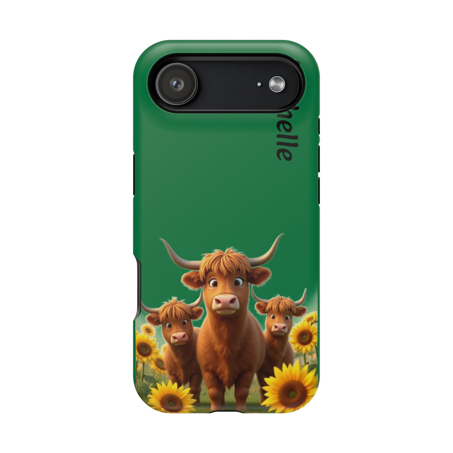 Personalized Highland Cow Phone Case - Custom Name Farm Animal Gift | Cute Green iPhone Cases for Women & Girls