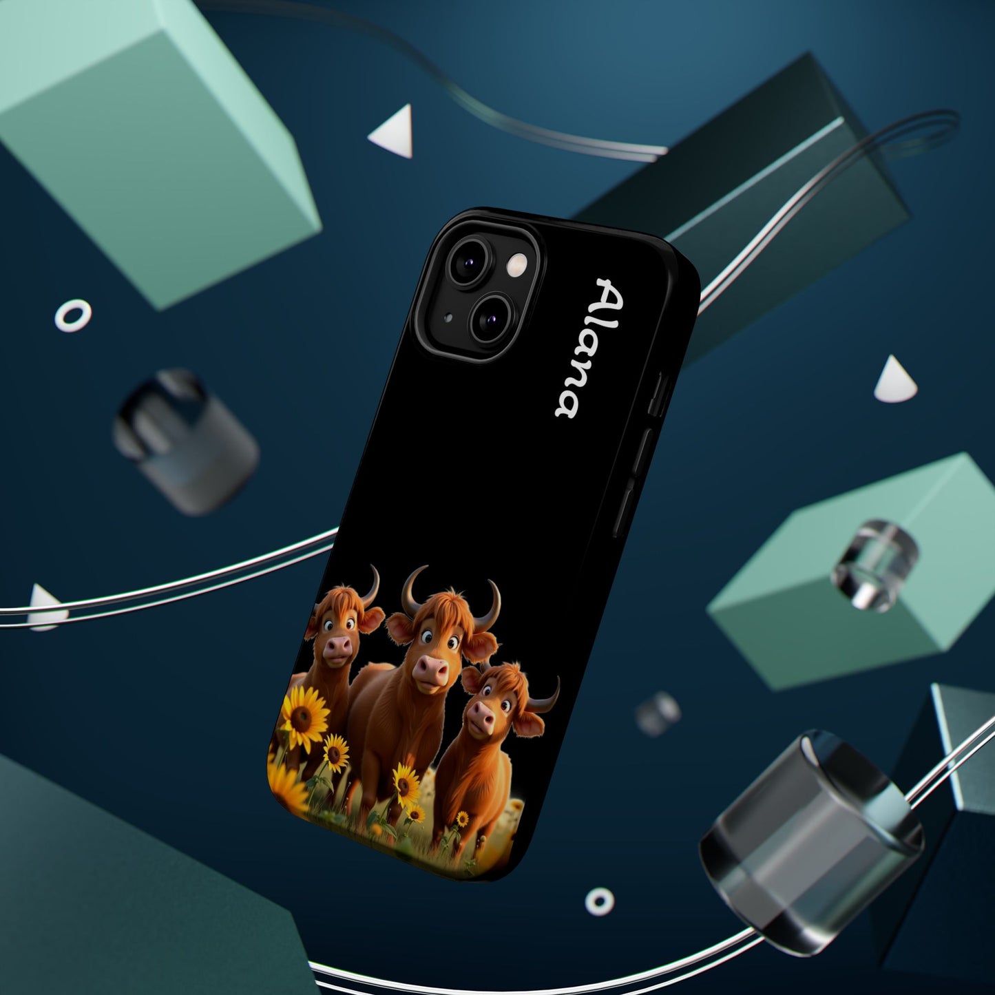 Personalized Highland Cow Phone Case - Custom Name Farm Animal Gift | Cute Black iPhone Cases for Women & Girls