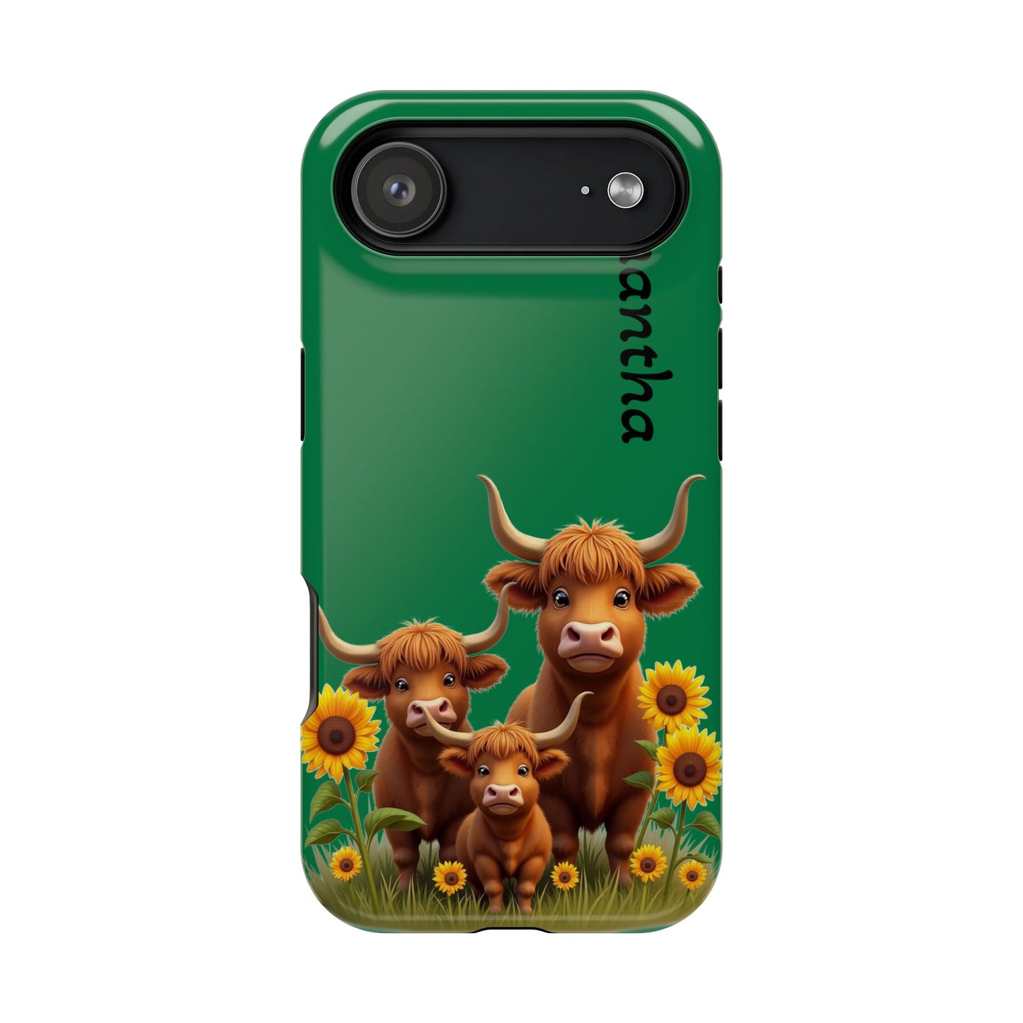 Personalized Highland Cow Phone Case - Custom Name Farm Animal Gift | Cute Green iPhone Cases for Women & Girls