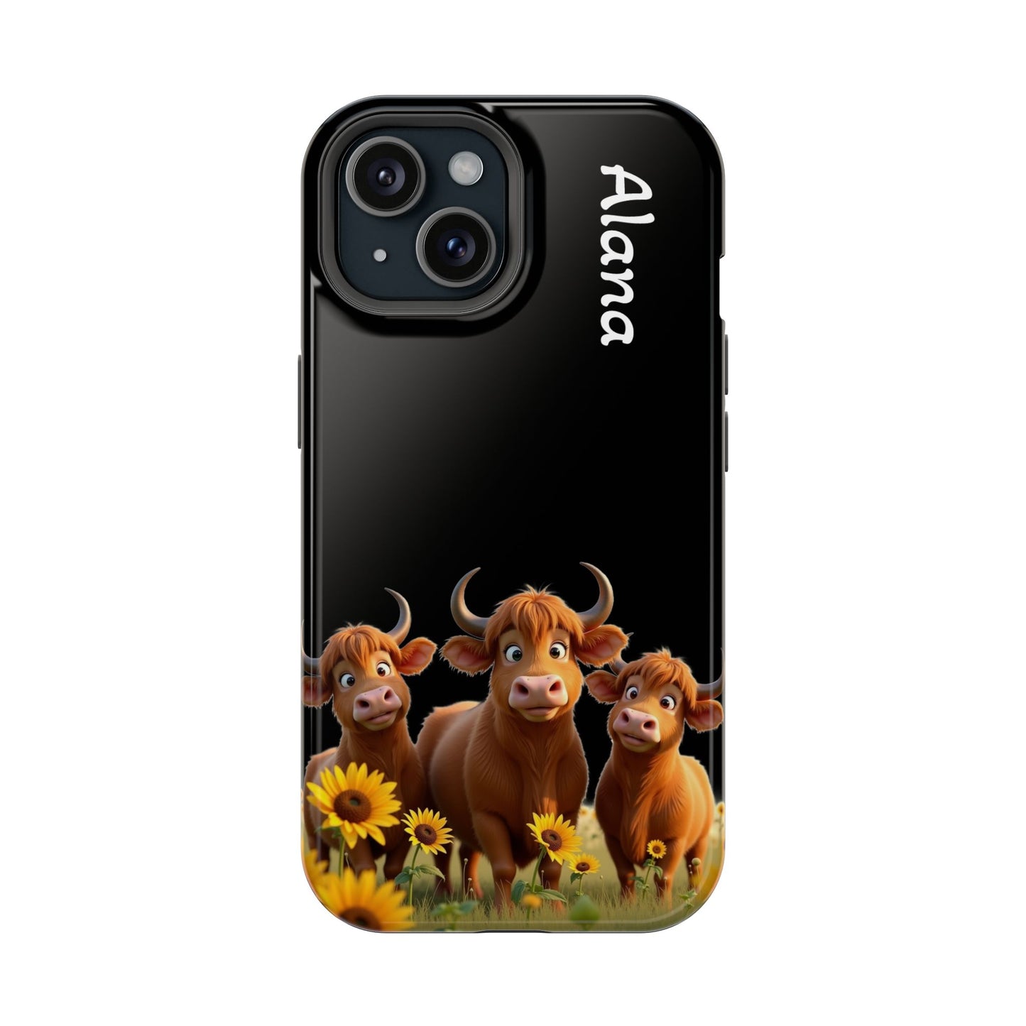 Personalized Highland Cow Phone Case - Custom Name Farm Animal Gift | Cute Black iPhone Cases for Women & Girls