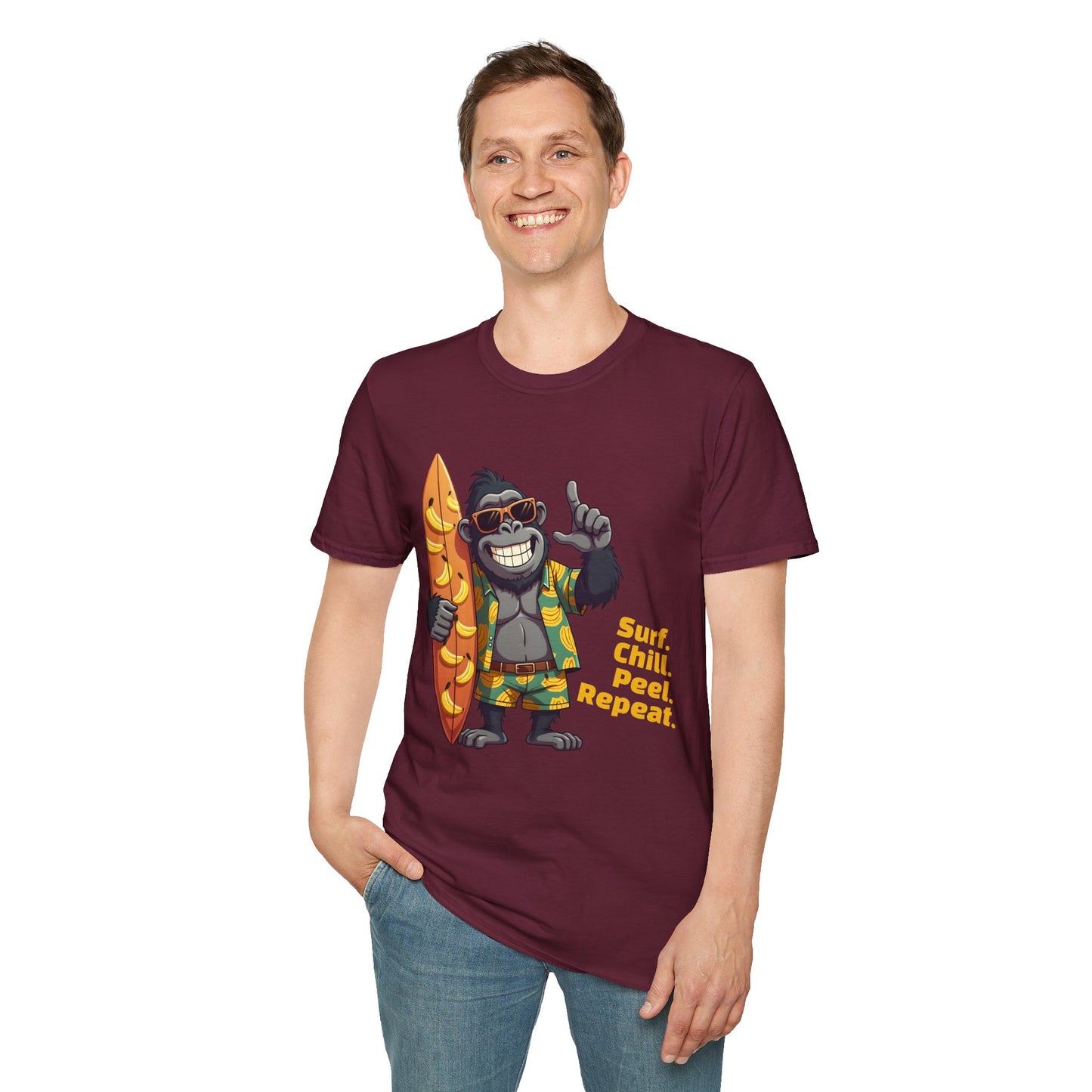 Surf. Chill. Peel. Repeat. β Funny Tropical Gorilla T-Shirt