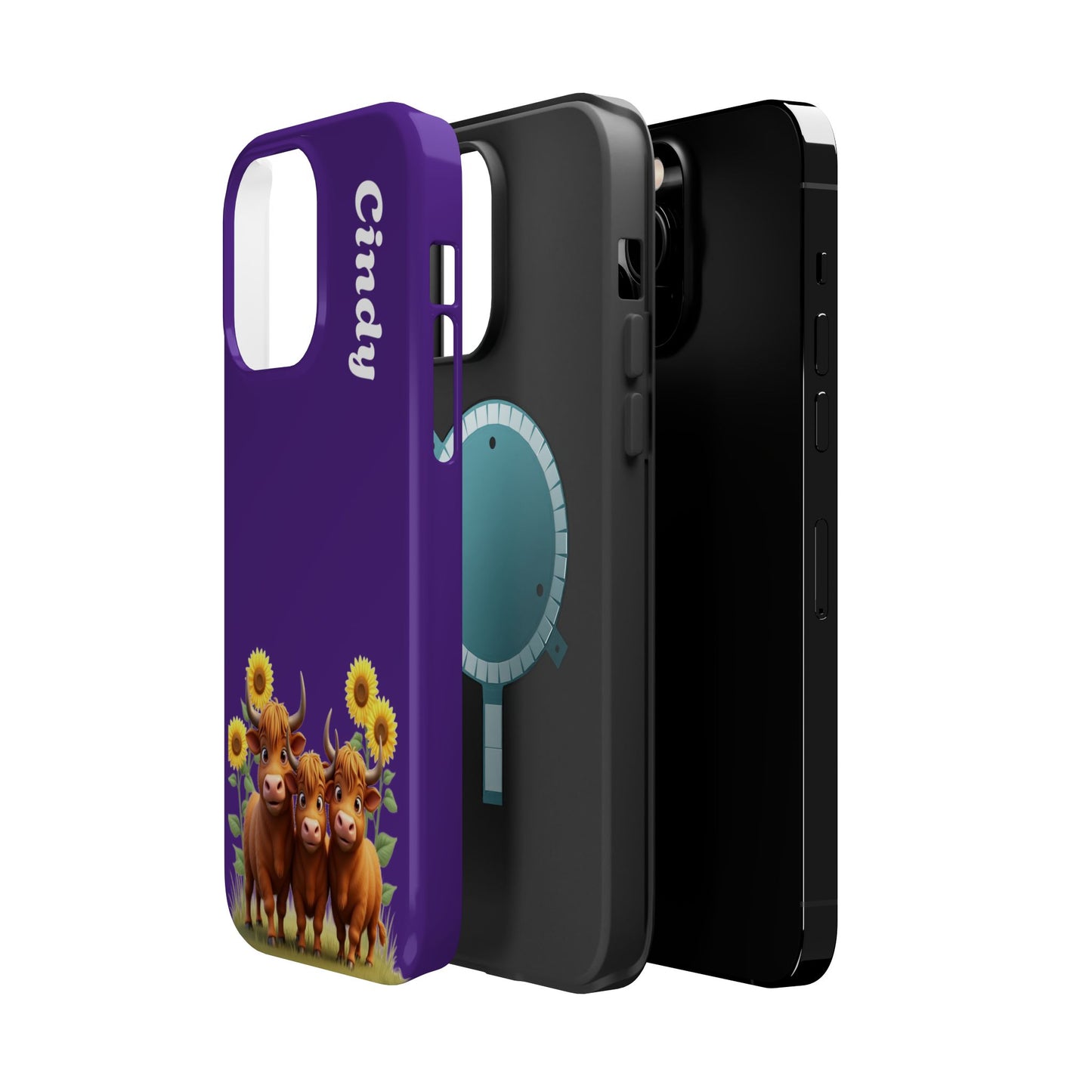 Personalized Purple Highland Cow Phone Case - Custom Name Farm Animal Gift | Cute Purple iPhone Cases for Women & Girls