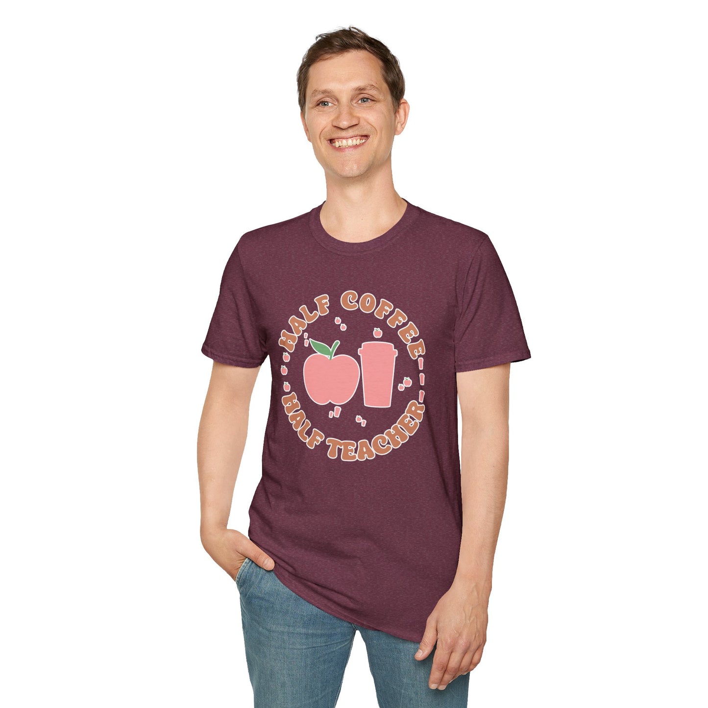 Teacher Shirt - “Half Coffee Half Teacher” Funny Tee, Gift for Educators, Cute Coffee Lover Top, Back to School Clothing