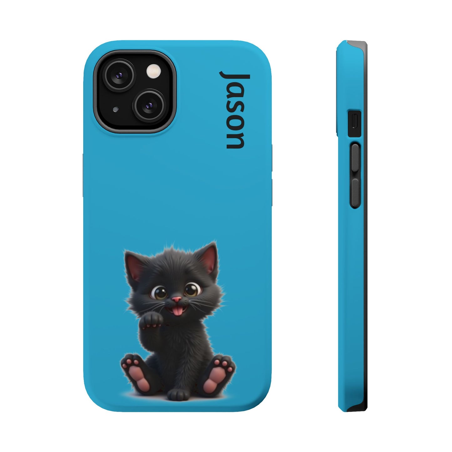 Personalized Black Kitten Phone Case - Custom Name Cat Lover Gift | Cute Teal Blue iPhone Cases for Women & Girls